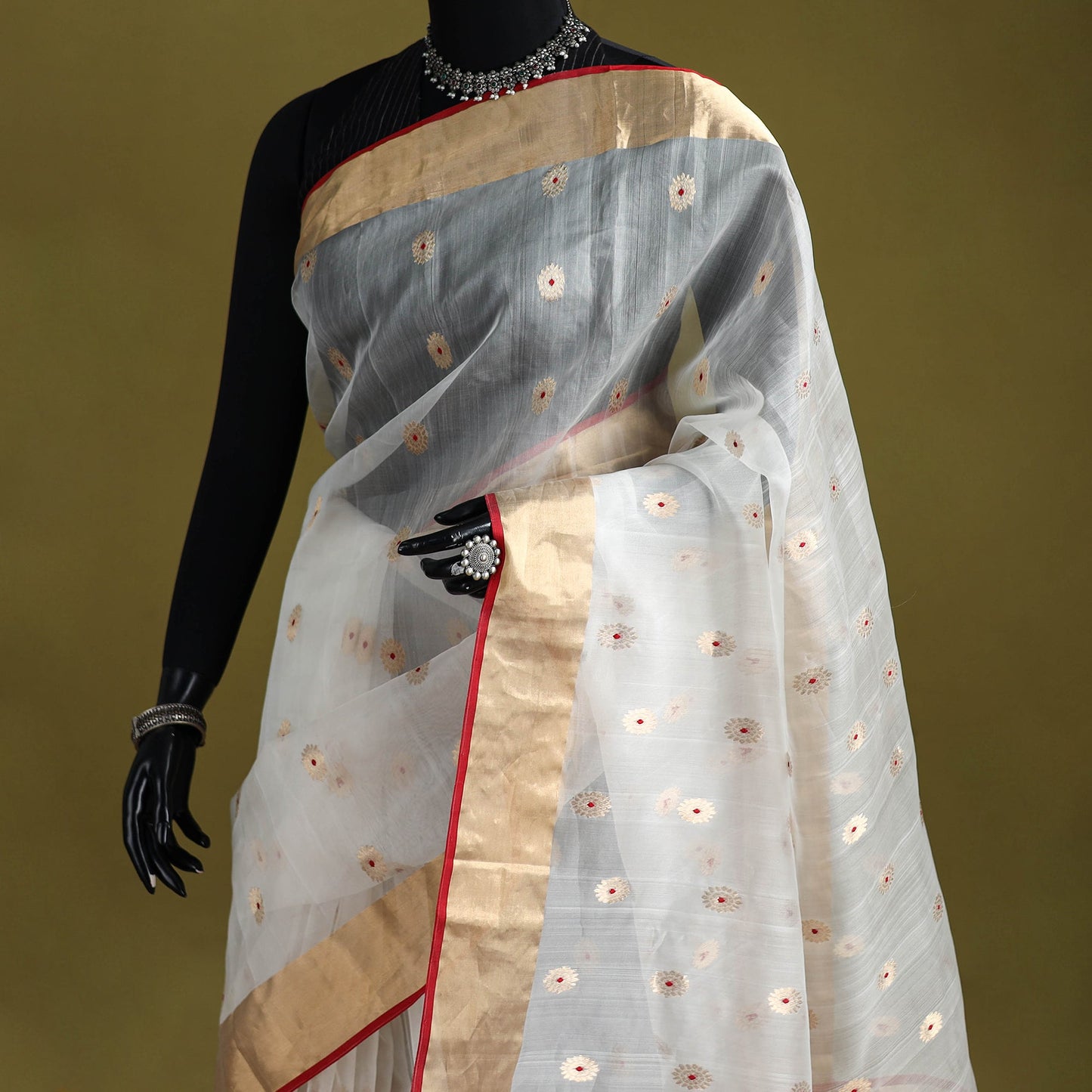 Traditional handloom zari meena buti work chanderi silk