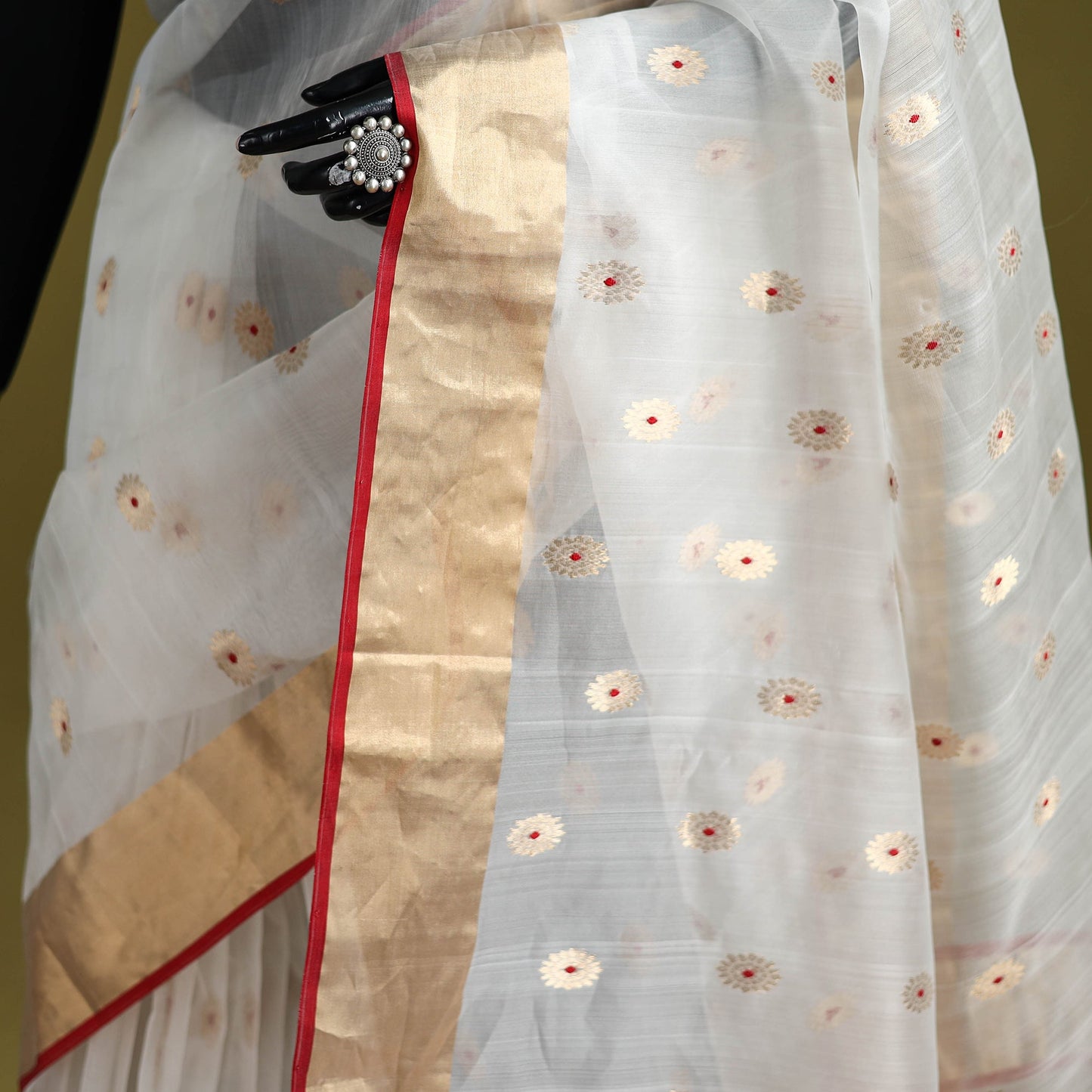 Traditional handloom zari meena buti work chanderi silk