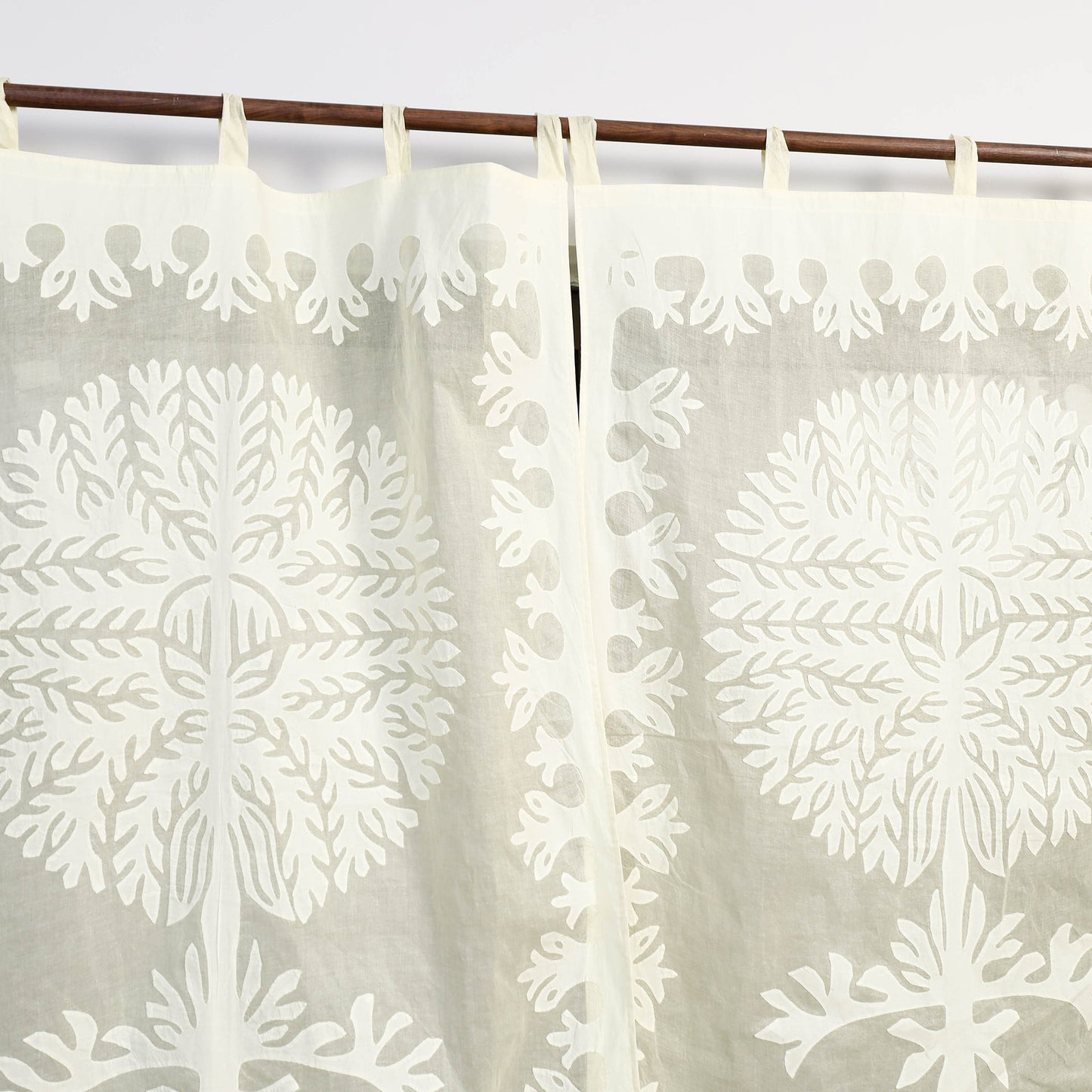 Off White Tree Cutwork Cotton Barmer Applique Window Curtain