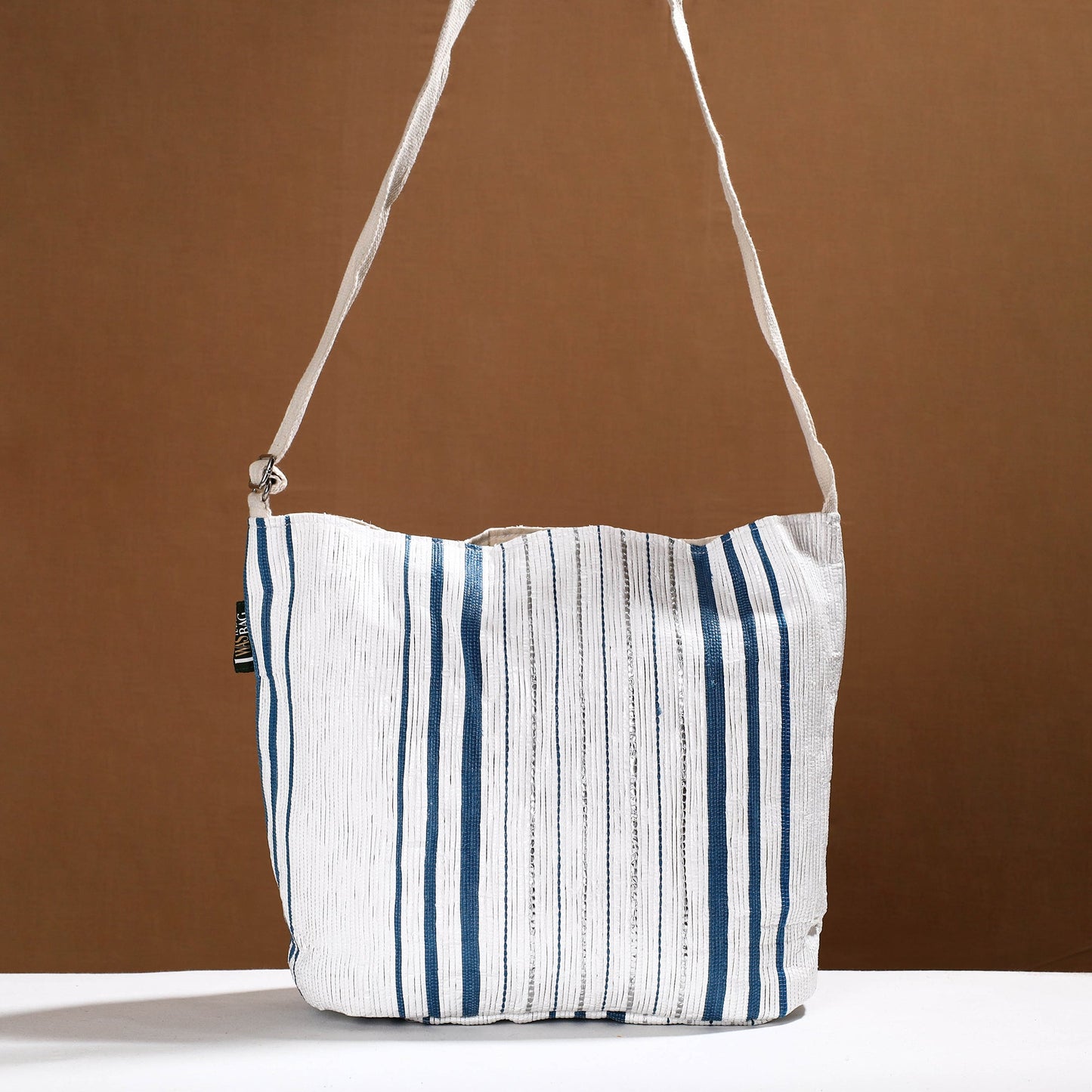 White Upcycled Weave Handmade Sling Bag