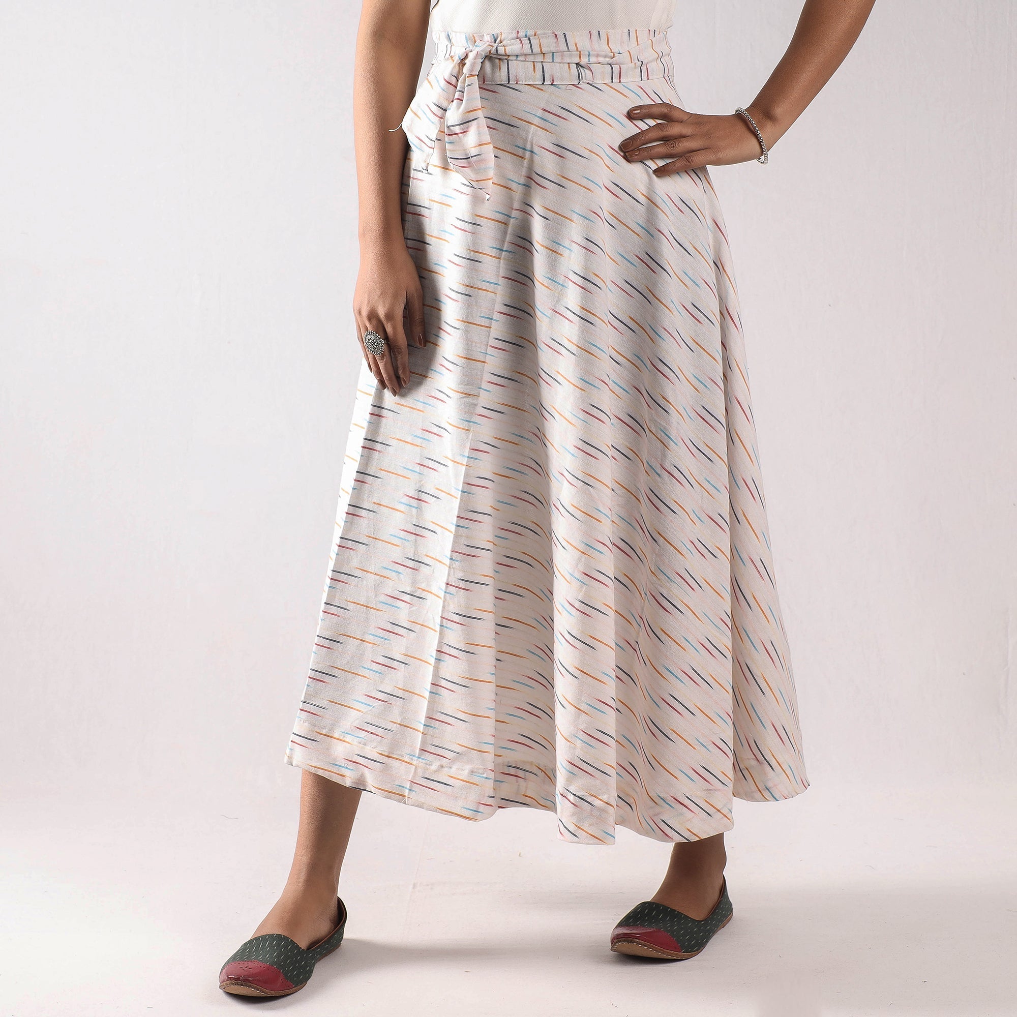 Grey - 24 Kali Cotton Pochampally Ikat Skirt 06