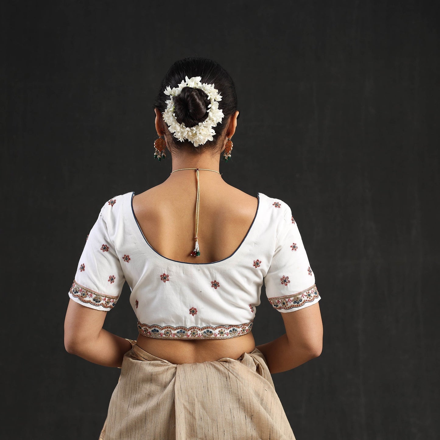 Buy White Zardozi Hand Embroidery Cotton Blouse Online