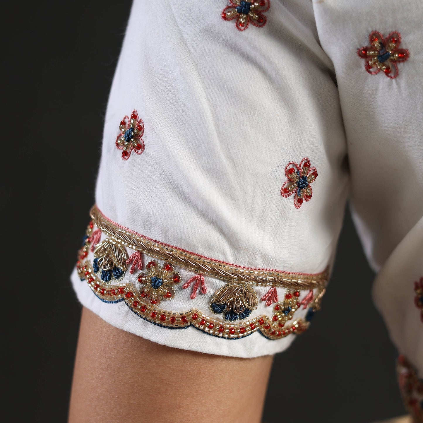 Buy White Zardozi Hand Embroidery Cotton Blouse Online