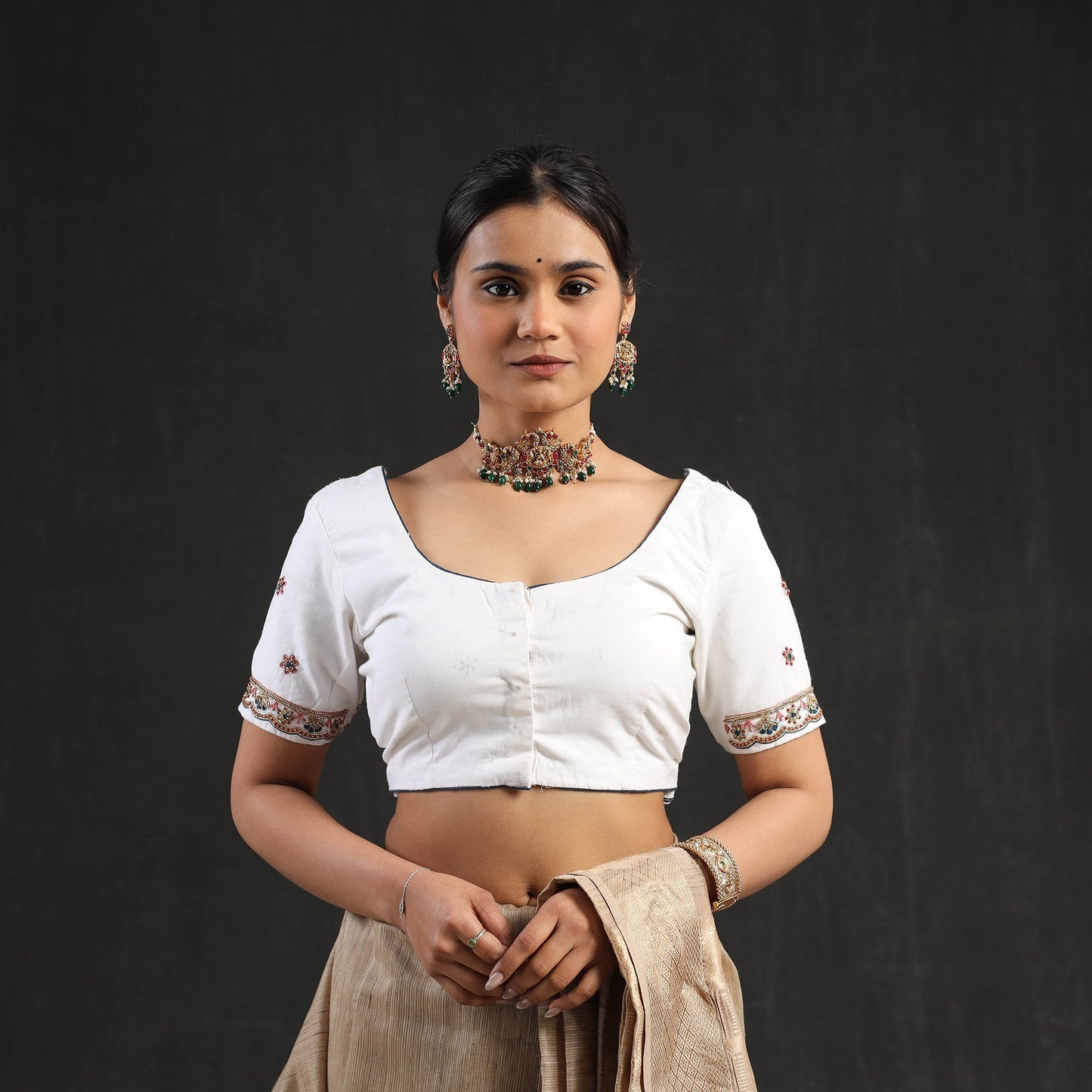 Buy White Zardozi Hand Embroidery Cotton Blouse Online