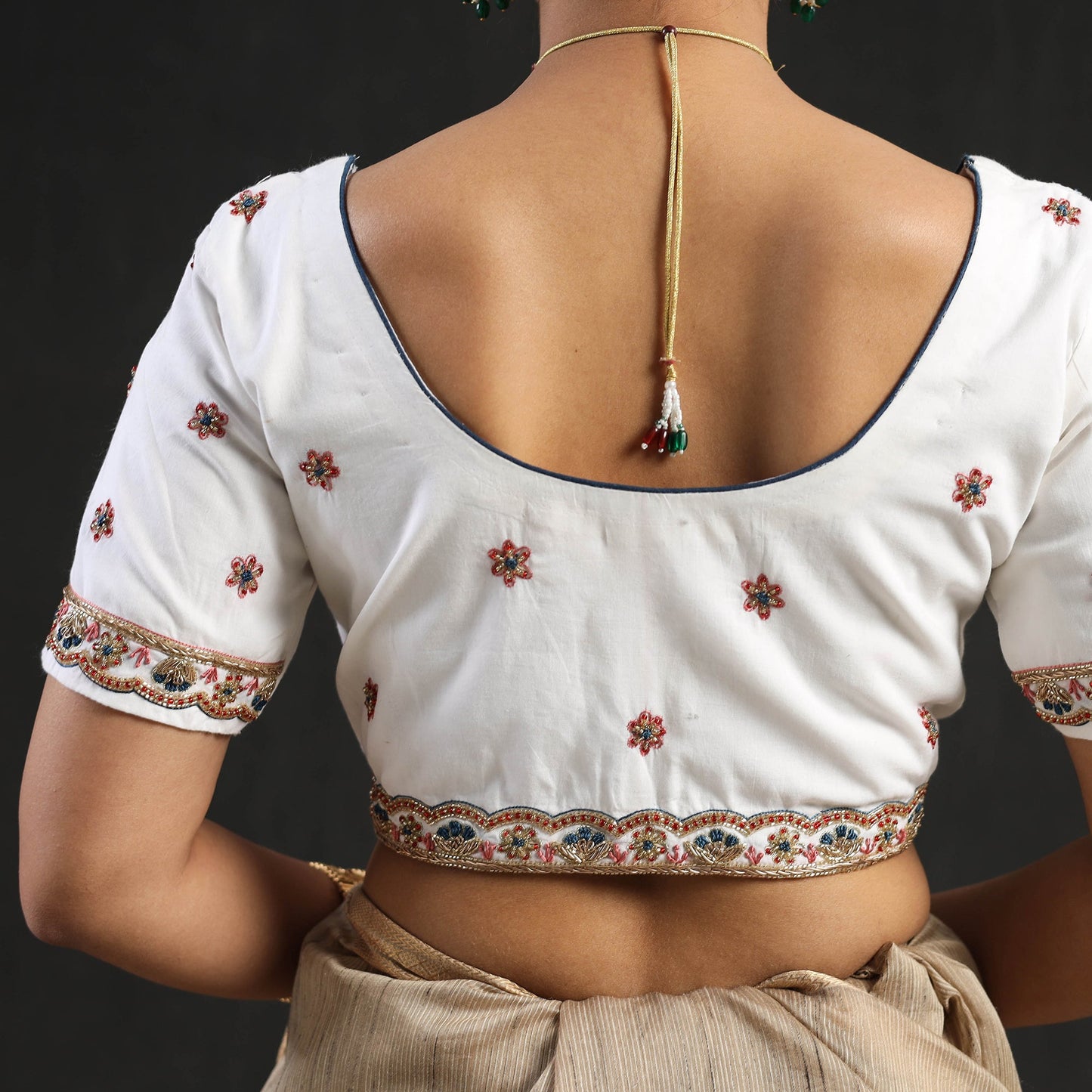 Buy White Zardozi Hand Embroidery Cotton Blouse Online