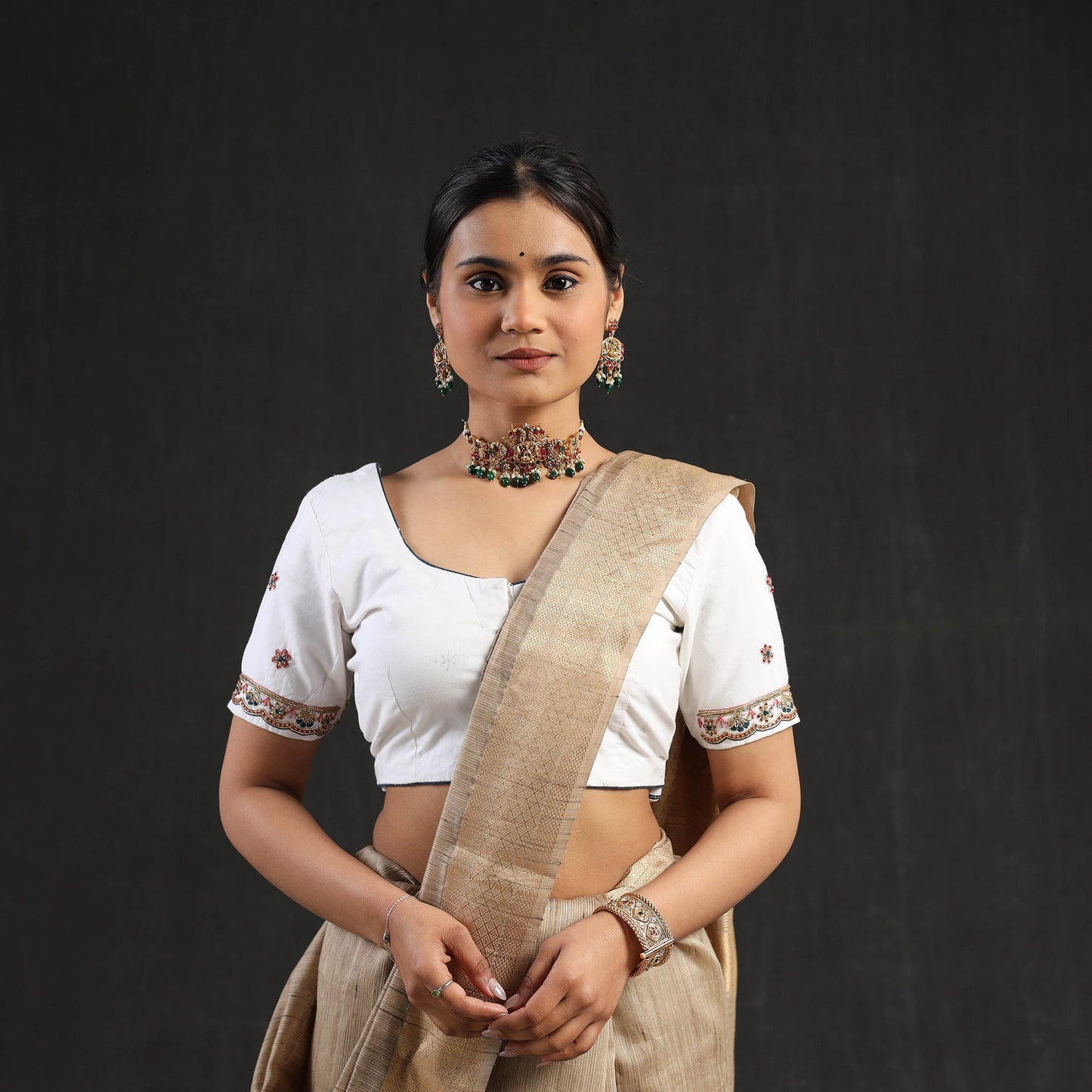 Buy White Zardozi Hand Embroidery Cotton Blouse Online