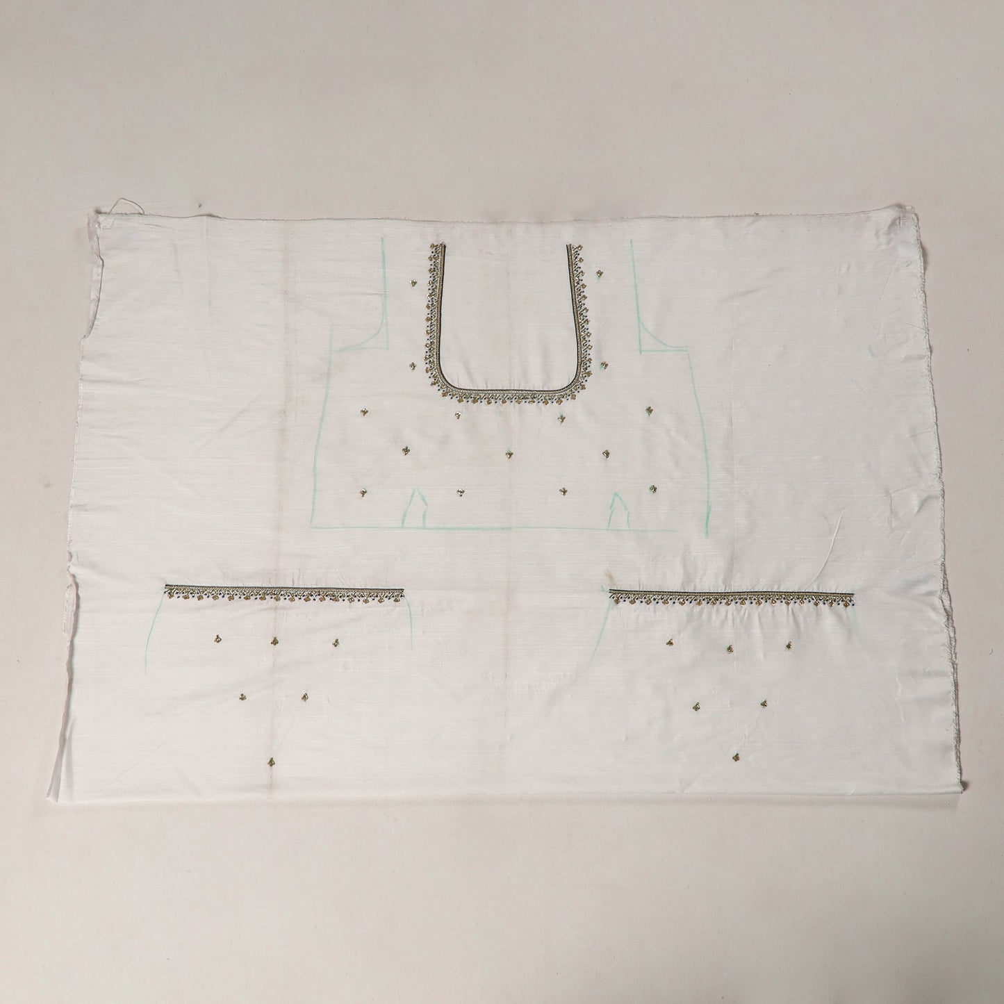 White - zardozi hand embroidery slub silk plain blouse