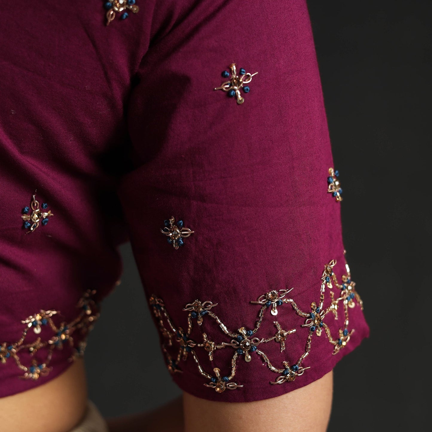 Wine purple - zardozi hand embroidery cotton blouse 03