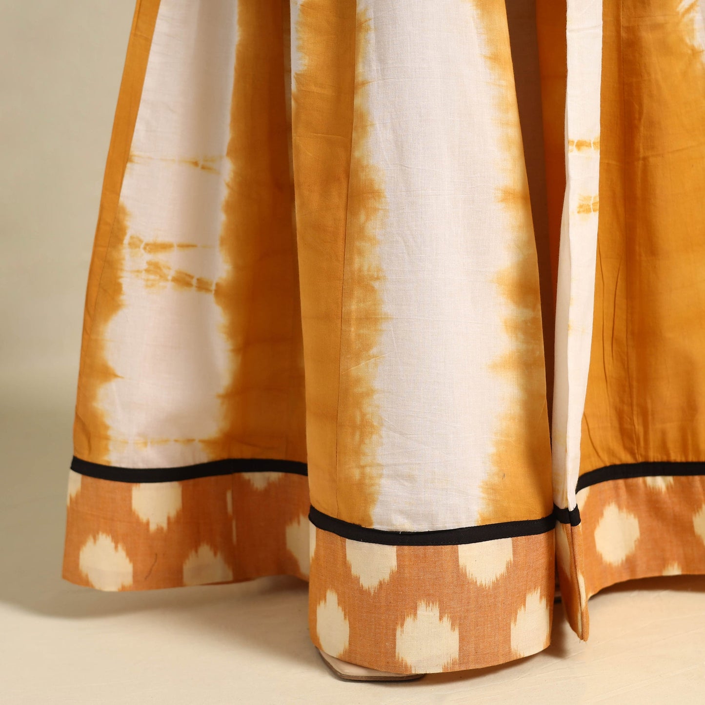 24 Kali Yellow Patchwork Cotton Long Shibori Tie-Dye Skirt