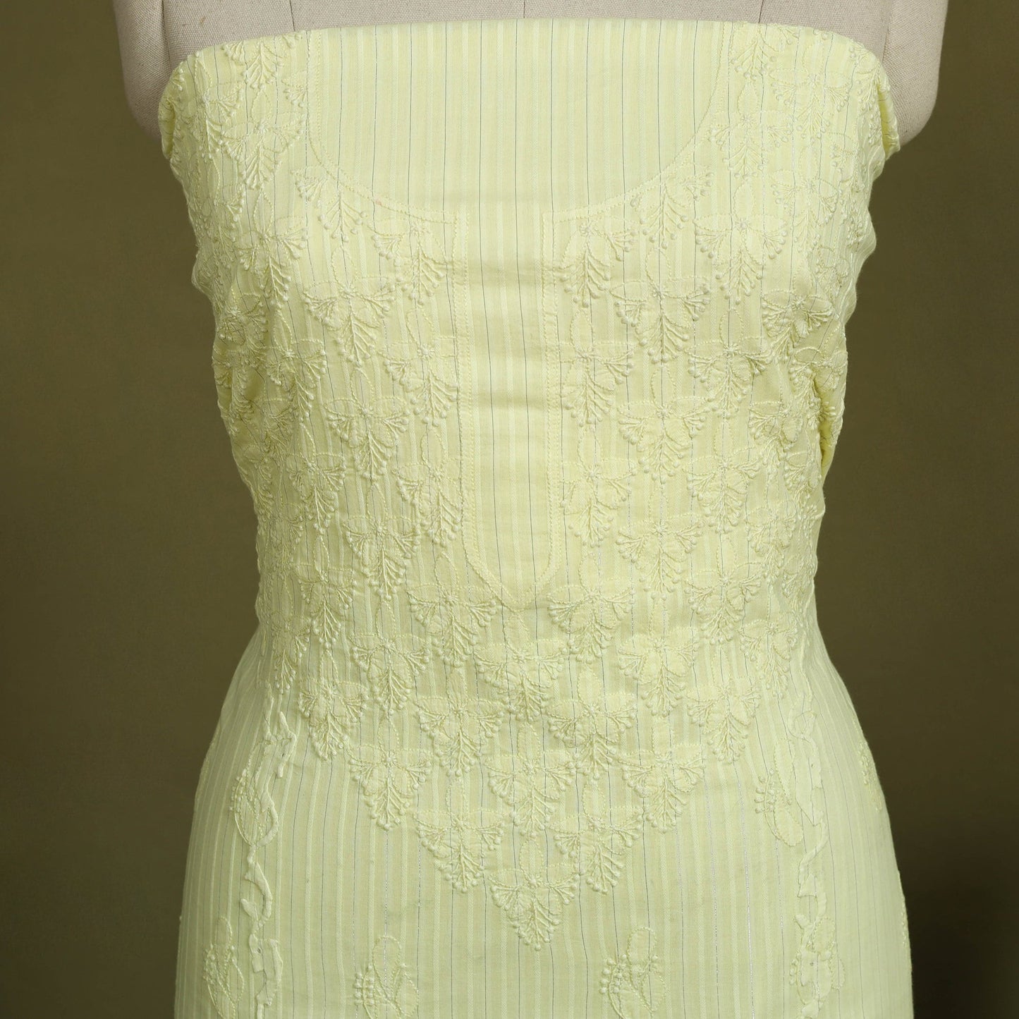 2pc Yellow Hand Embroidery Cotton Chikankari Dress Material