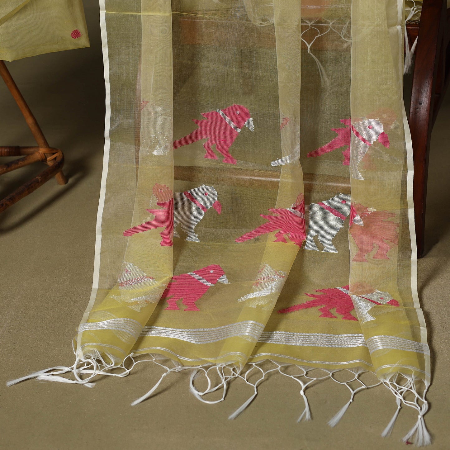 Yellow - 2pc handloom mulberry silk unstitched phulia