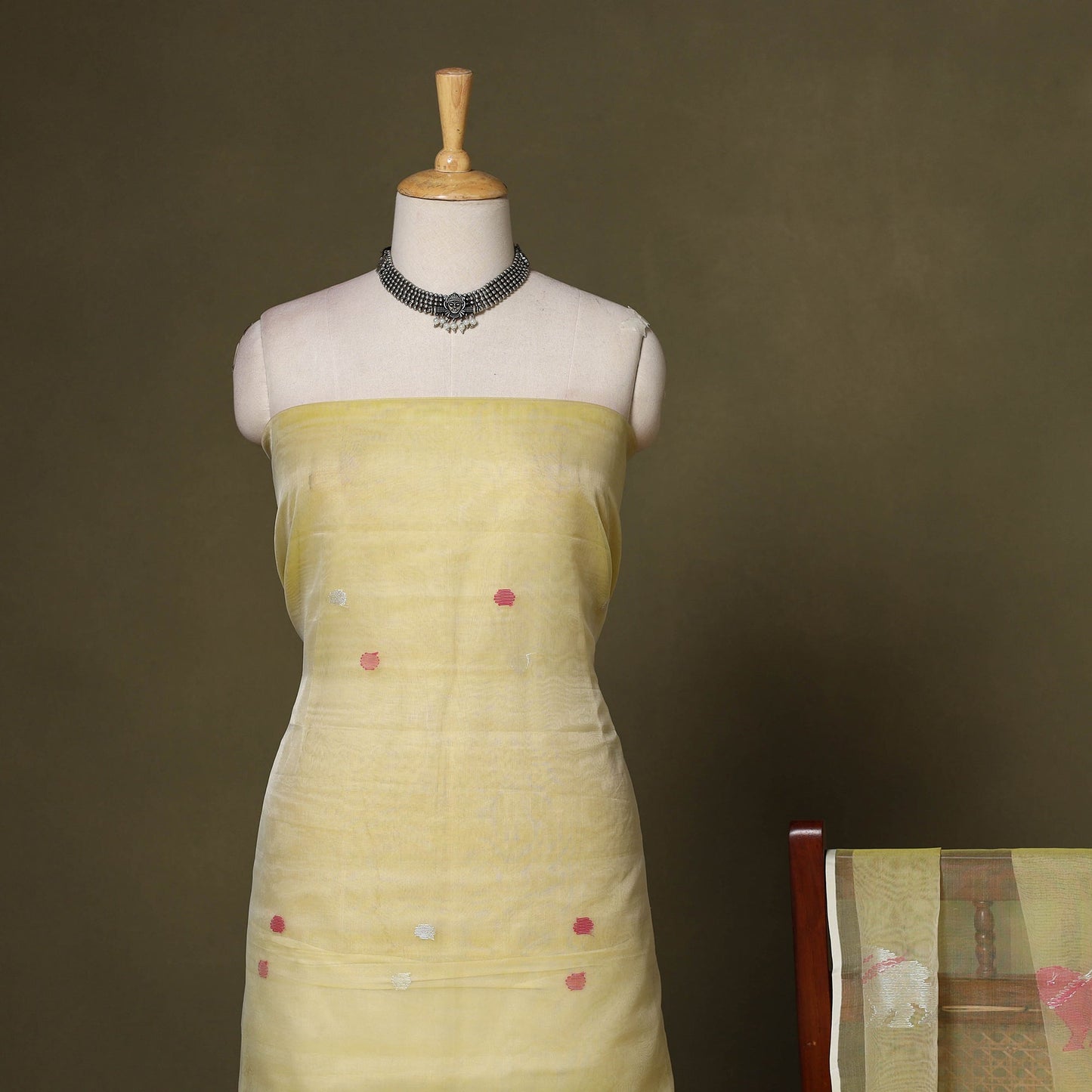 Yellow - 2pc handloom mulberry silk unstitched phulia