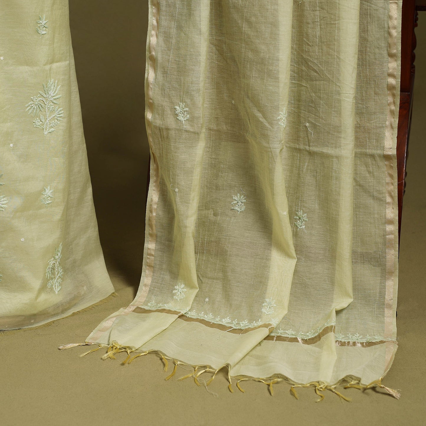 2pc Yellow Mul Chanderi Heavy Chikankari Dress Material