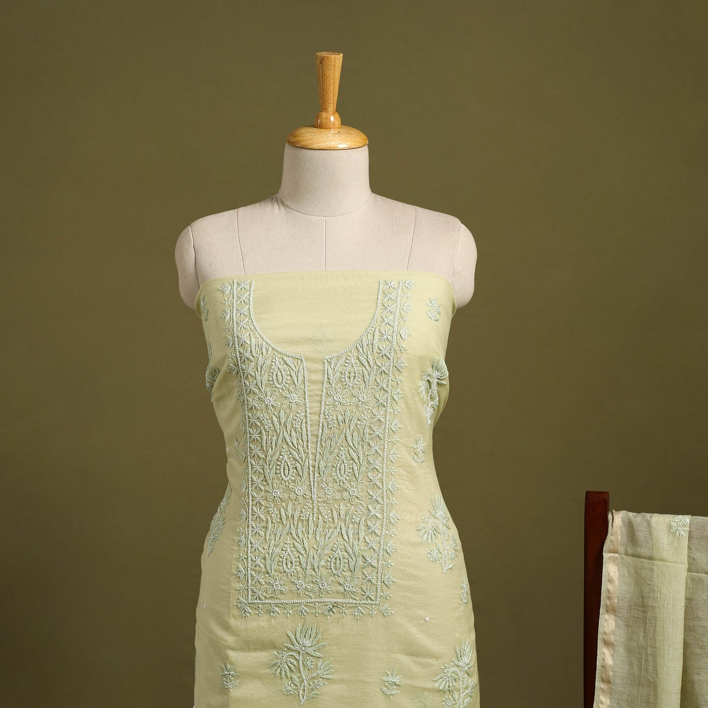 2pc Yellow Mul Chanderi Heavy Chikankari Dress Material