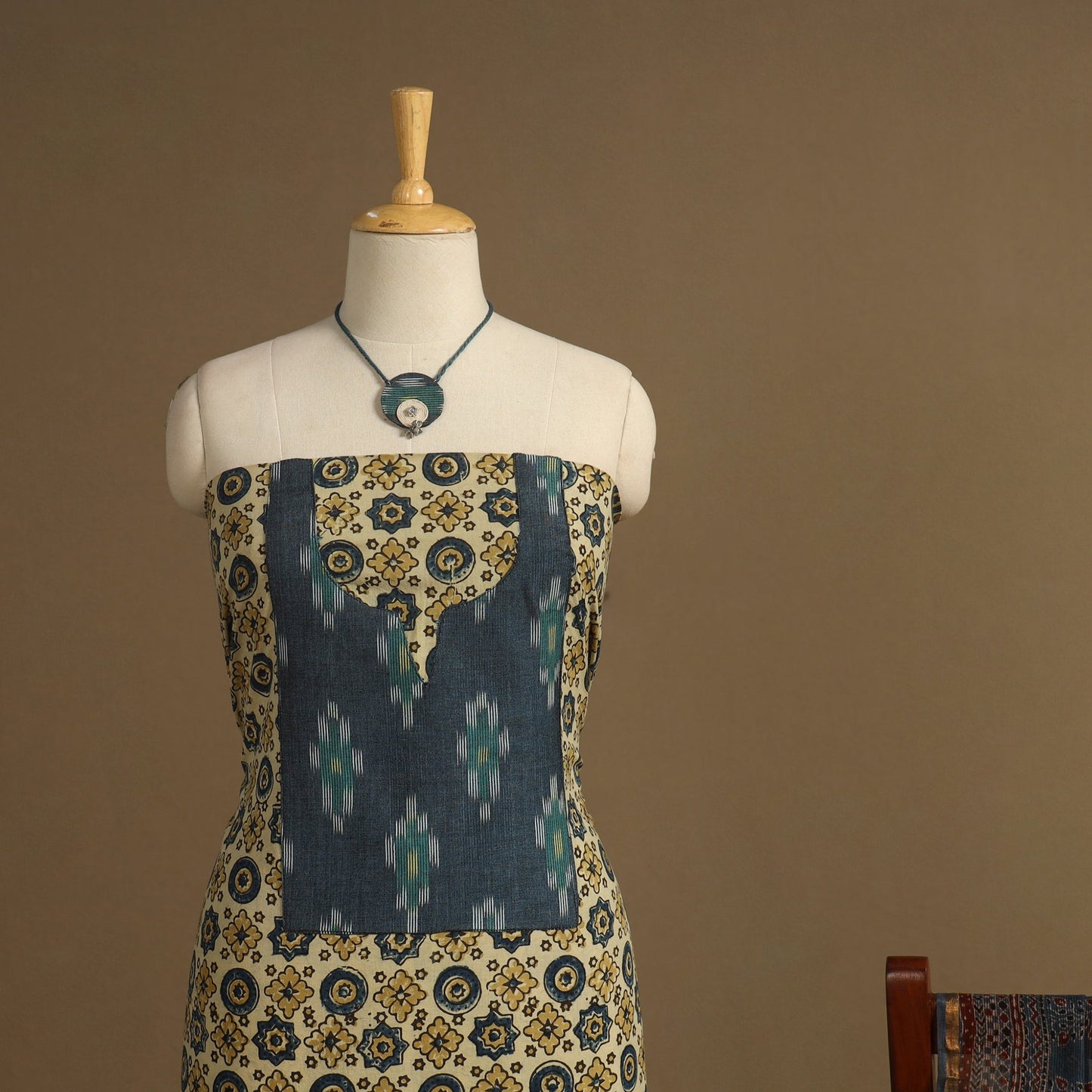 Yellow - 2pc unstitched dress material with jewellery set