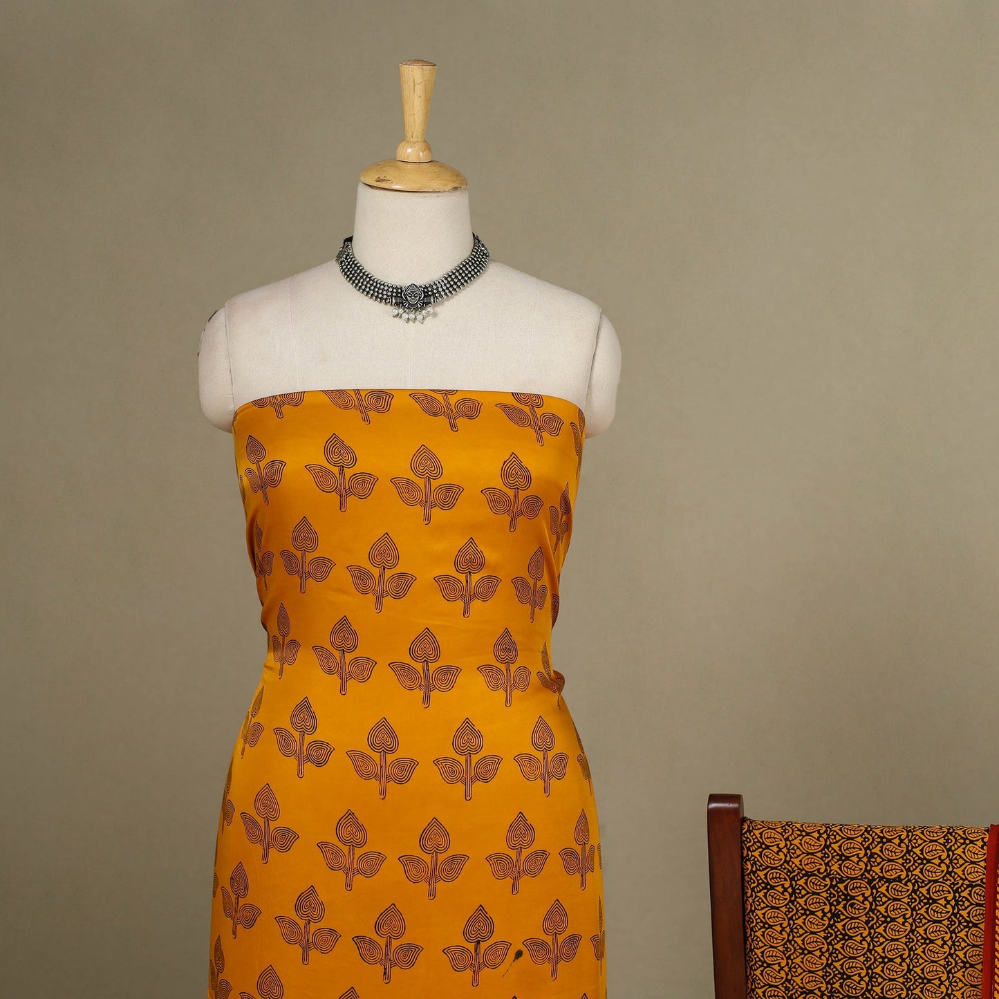 Yellow - 3pc Modal Silk Unstitched Bagh Print Suit Material Set