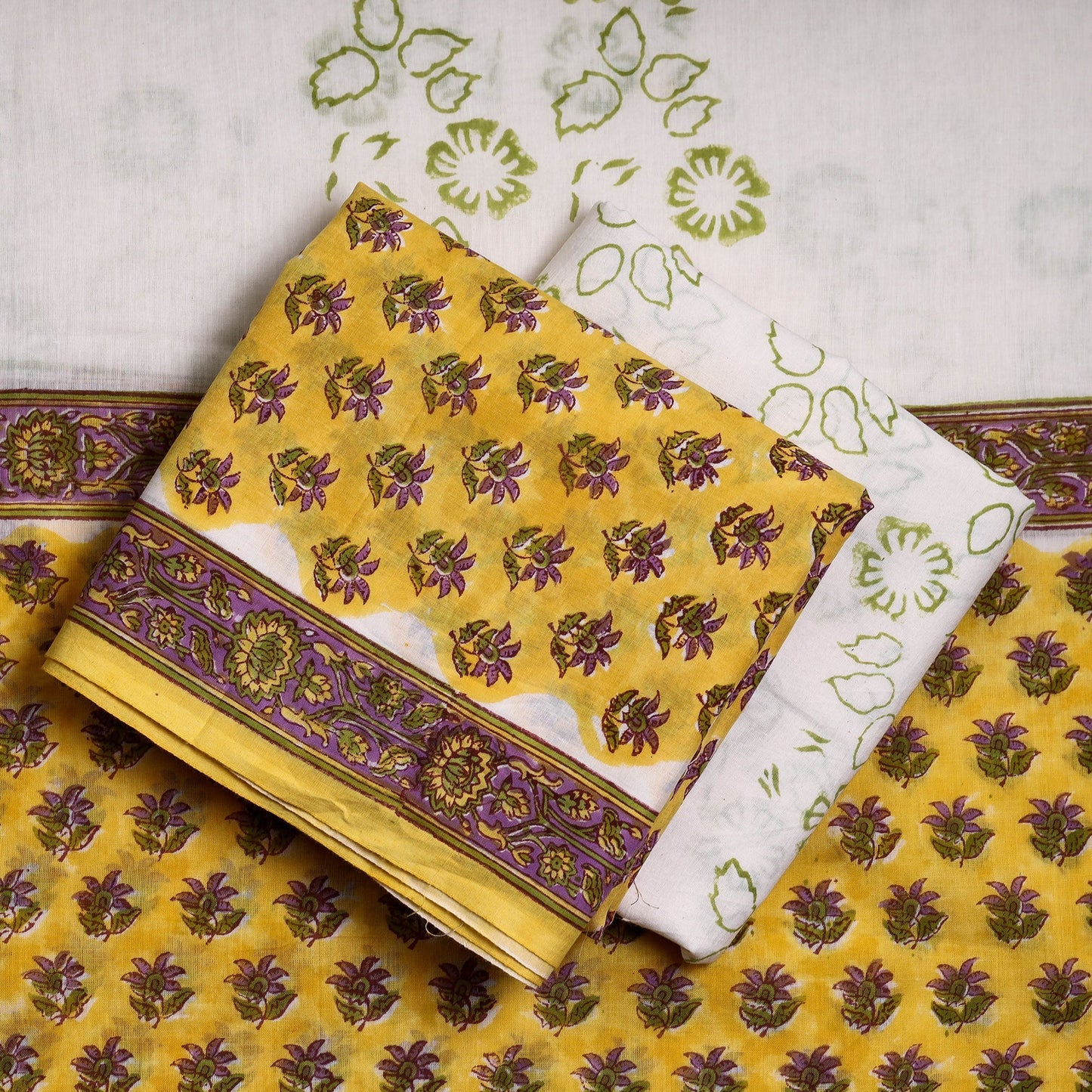 Buy 3pc Sanganeri Block Printed Cotton Suit Material Set Onine l iTokri.com