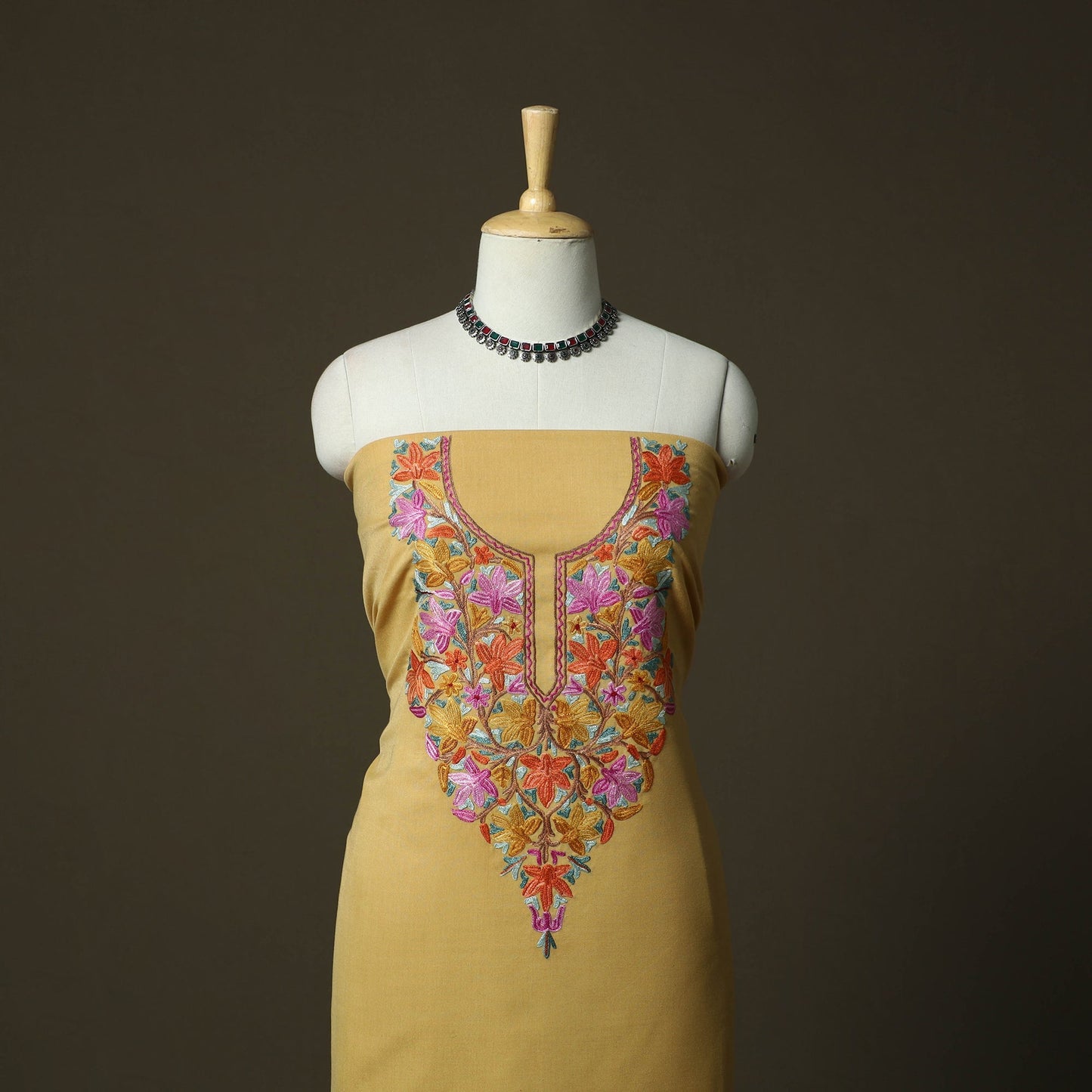 Aari hand embroidery cotton 2pc unstitched dress material