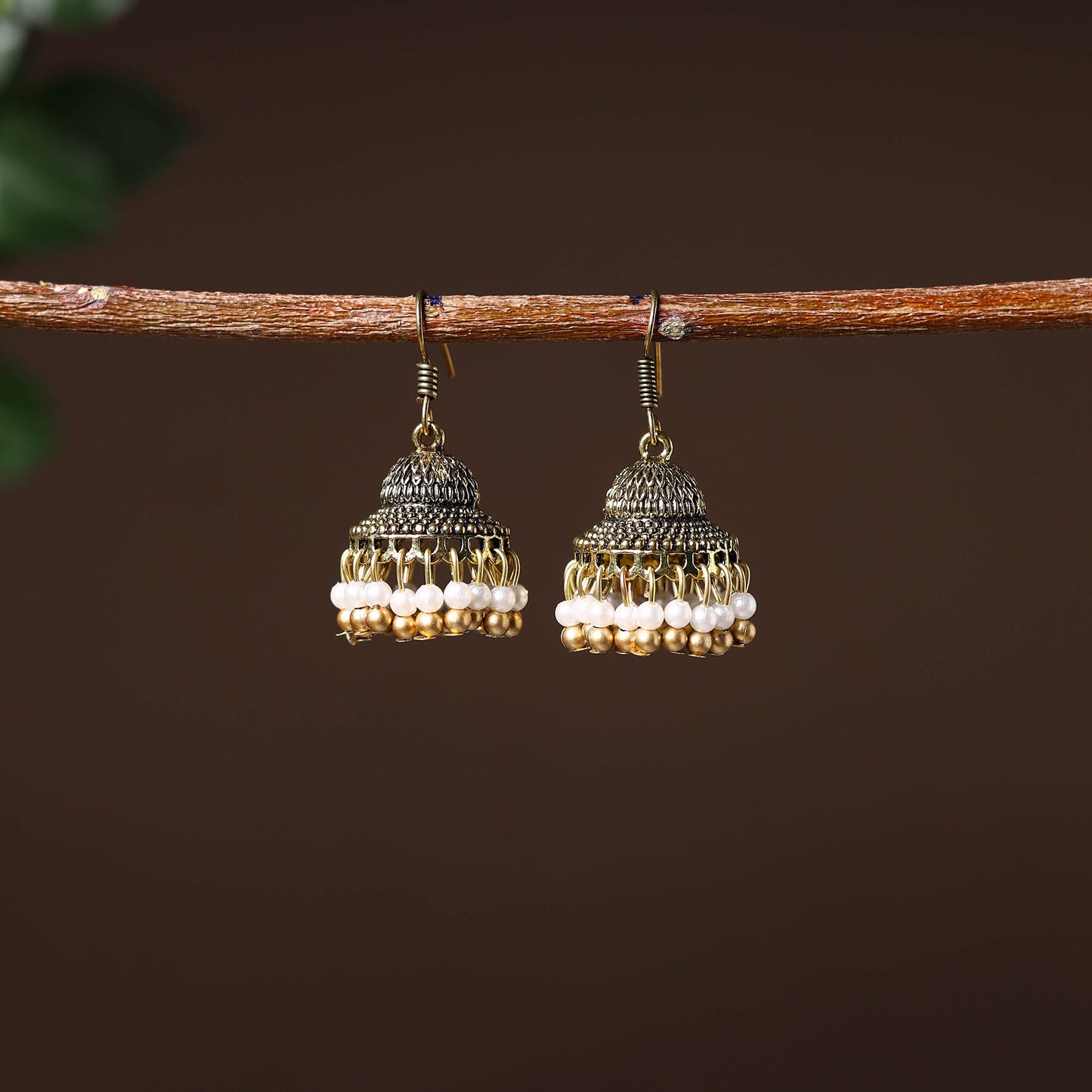 Buy Golden Handcrafted GS Beaded Jhumki Earrings Online