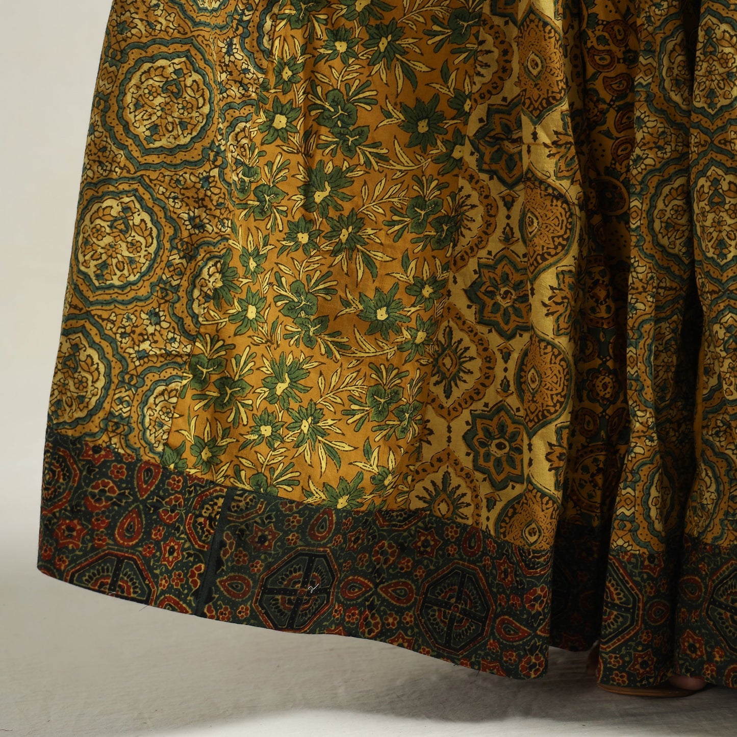 Ajrakh Block Printed 24 Kali Patchwork Cotton Long Skirt 15