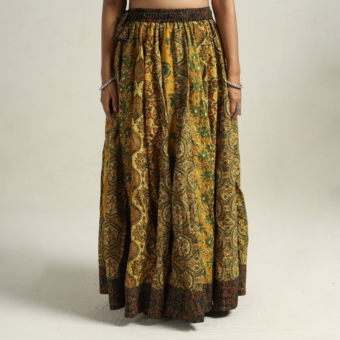Ajrakh Block Printed 24 Kali Patchwork Cotton Long Skirt 15
