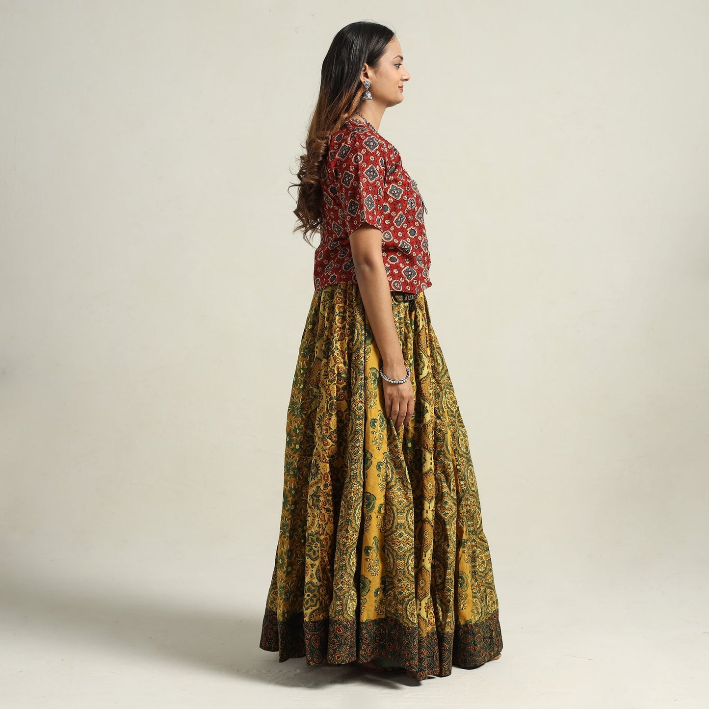 Ajrakh Block Printed 24 Kali Patchwork Cotton Long Skirt 15