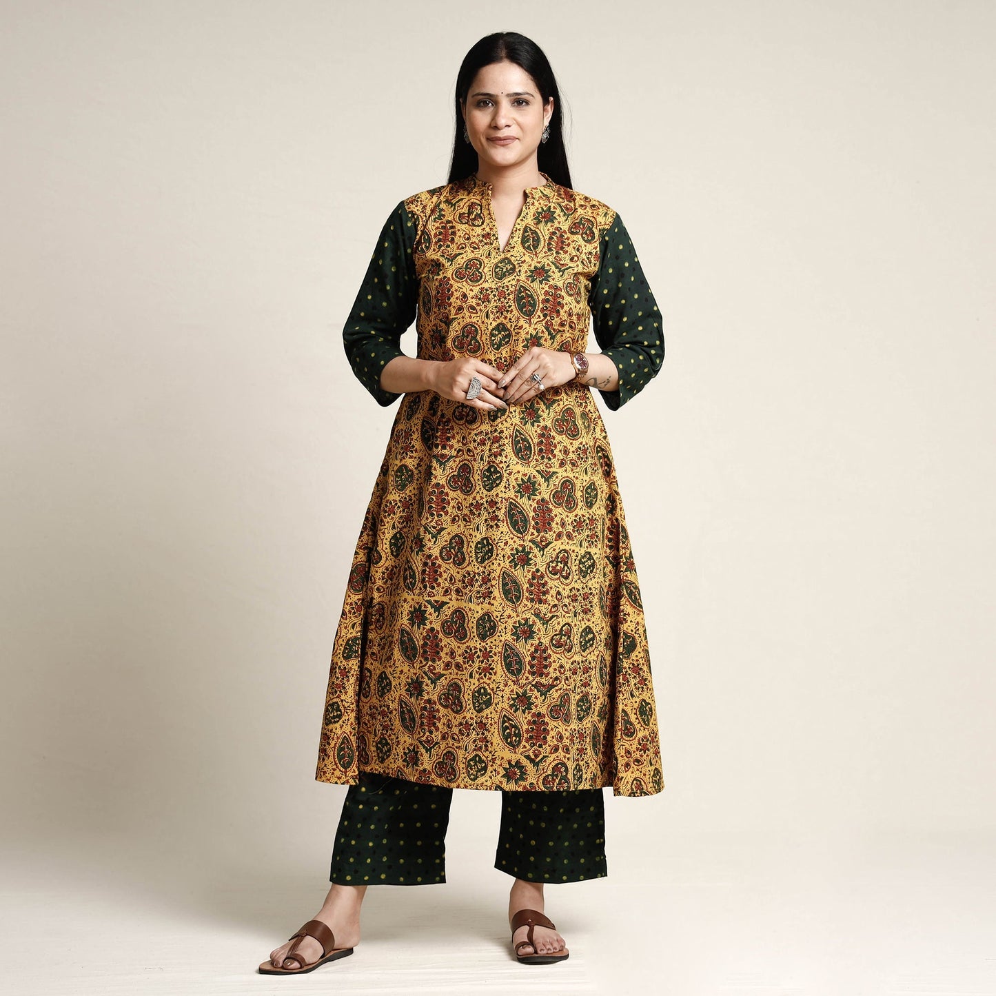 Buy Ajrakh Block Printed Cotton Kurta with Palazzo & Dupatta Set Online at iTokri.com