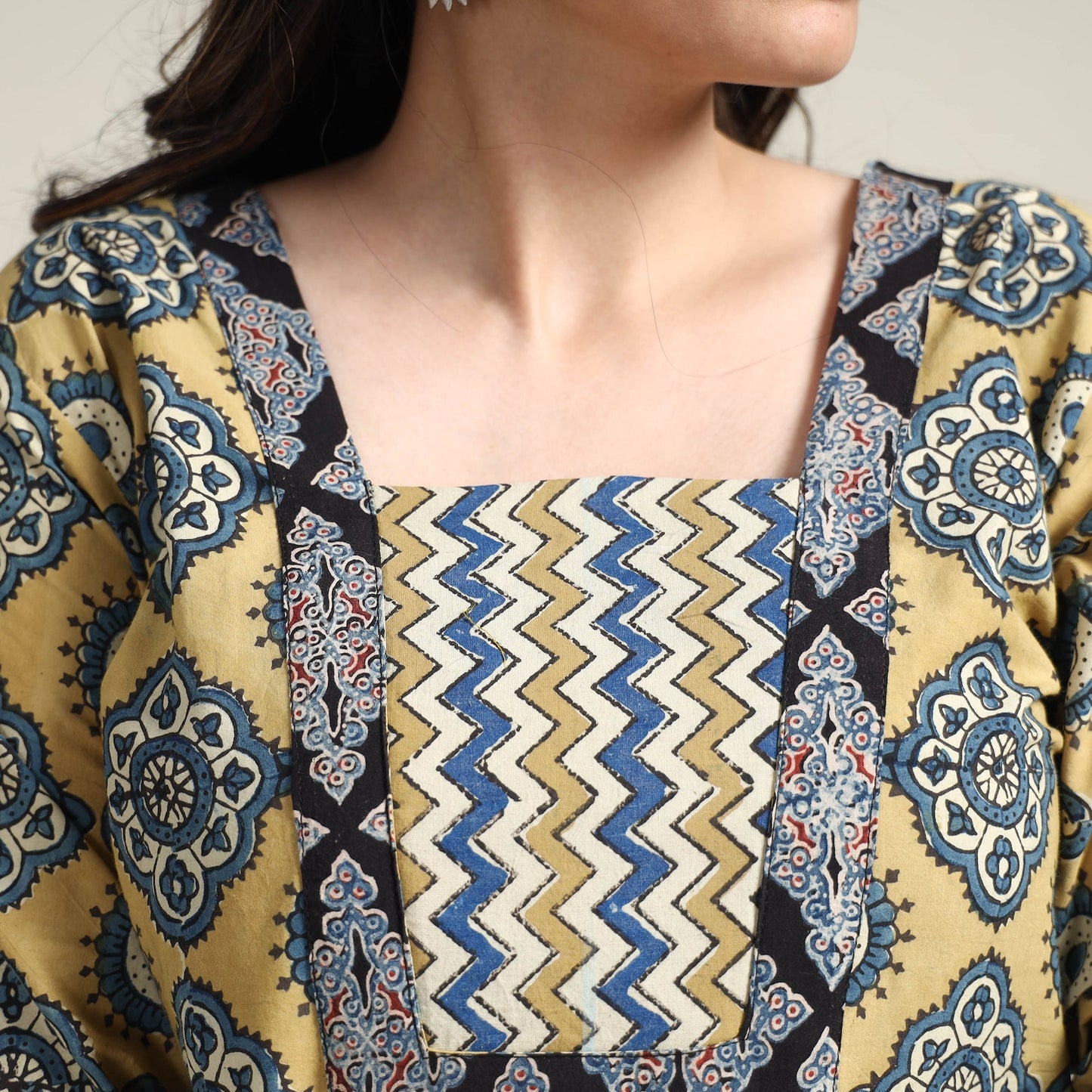 Ajrakh Block Printed Cotton Long Kurta for Women