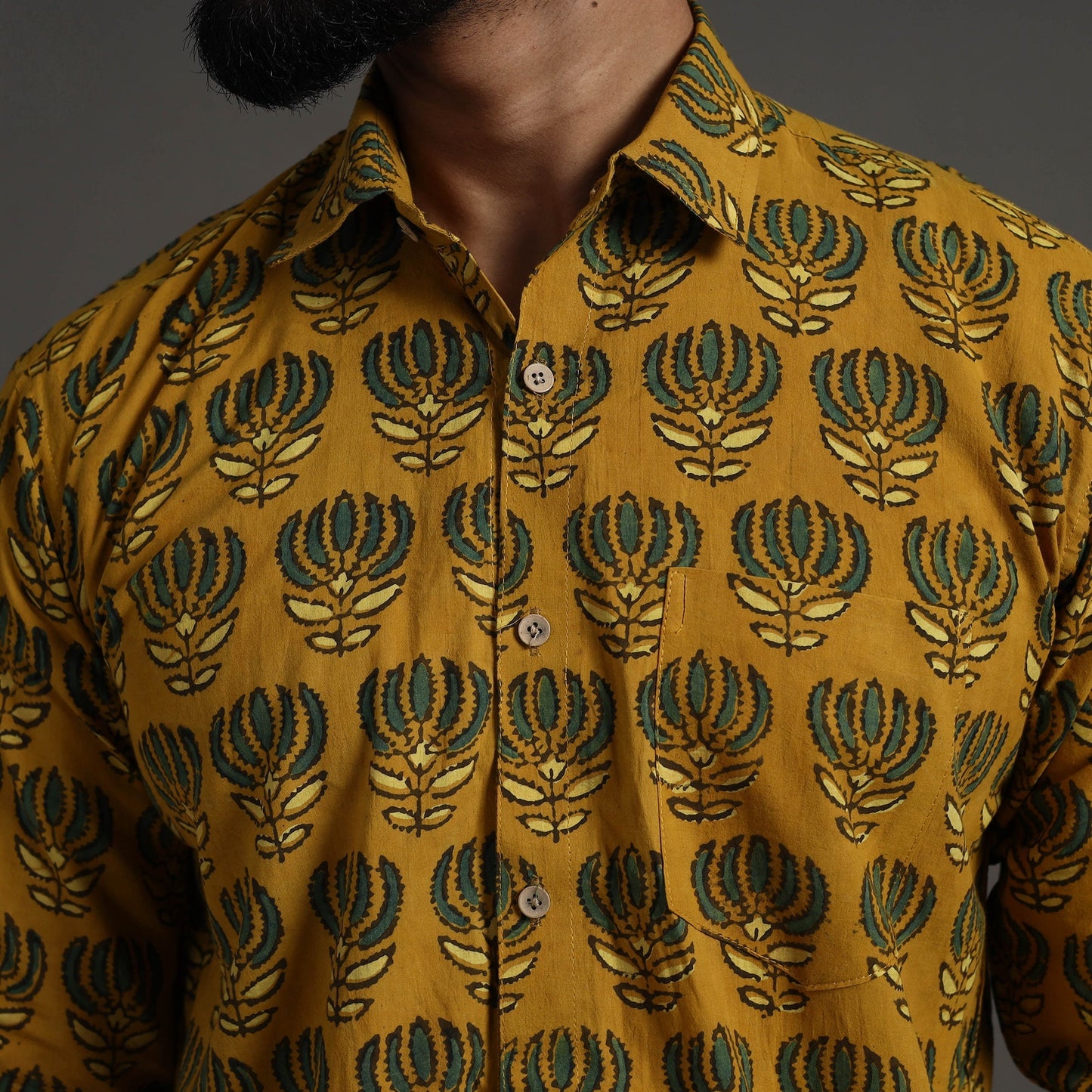 Yellow - printed cotton men full sleeve shirt 18