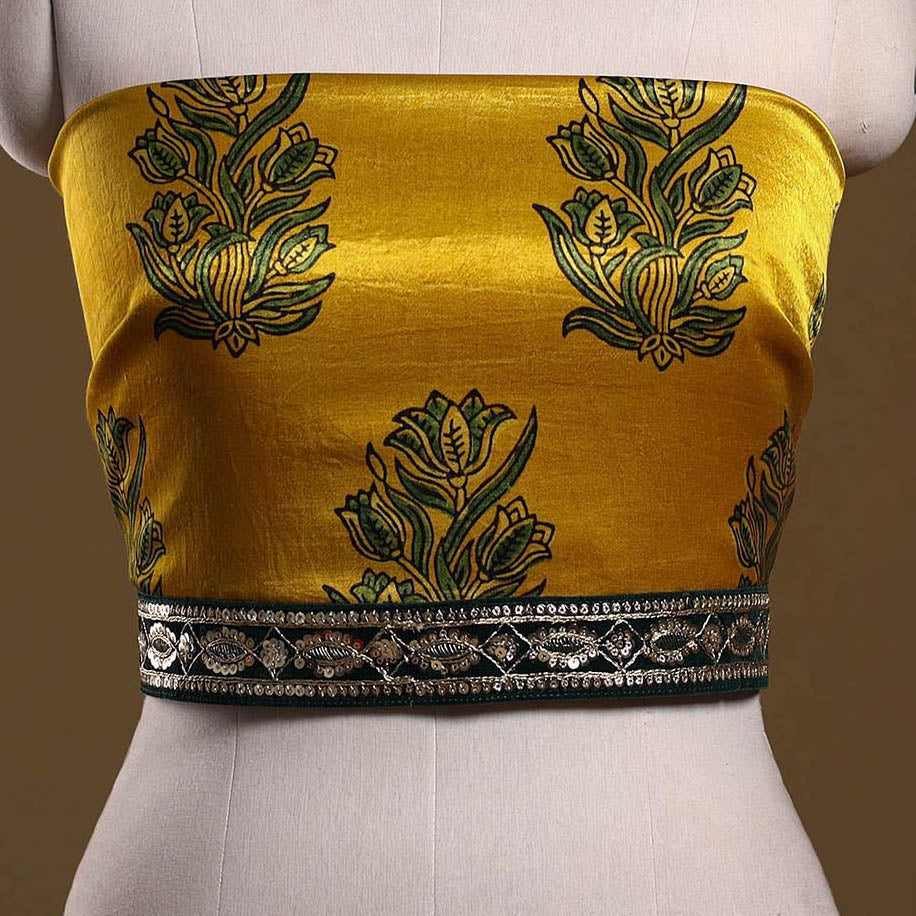 Printed modal silk blouse piece with lace work 31