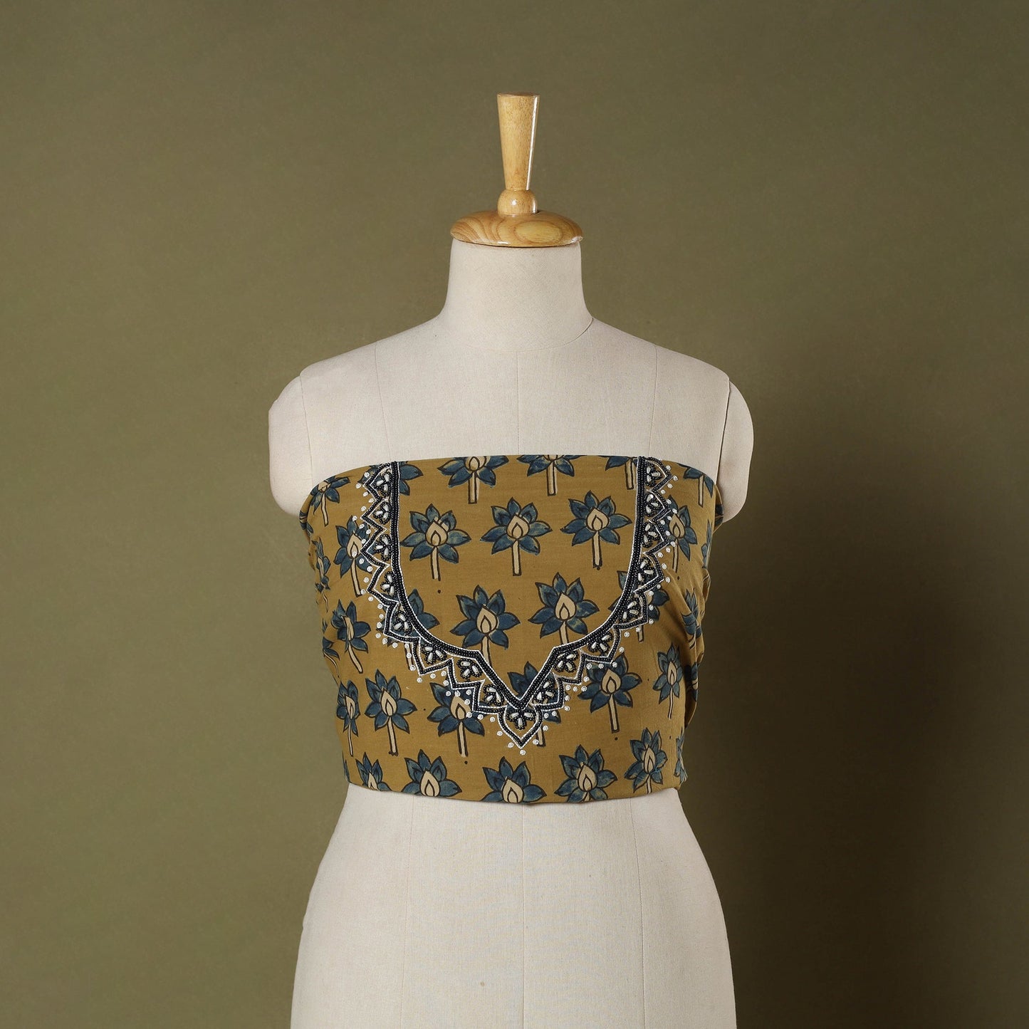 Ajrakh Print Hand Embroidery Cotton Blouse Piece