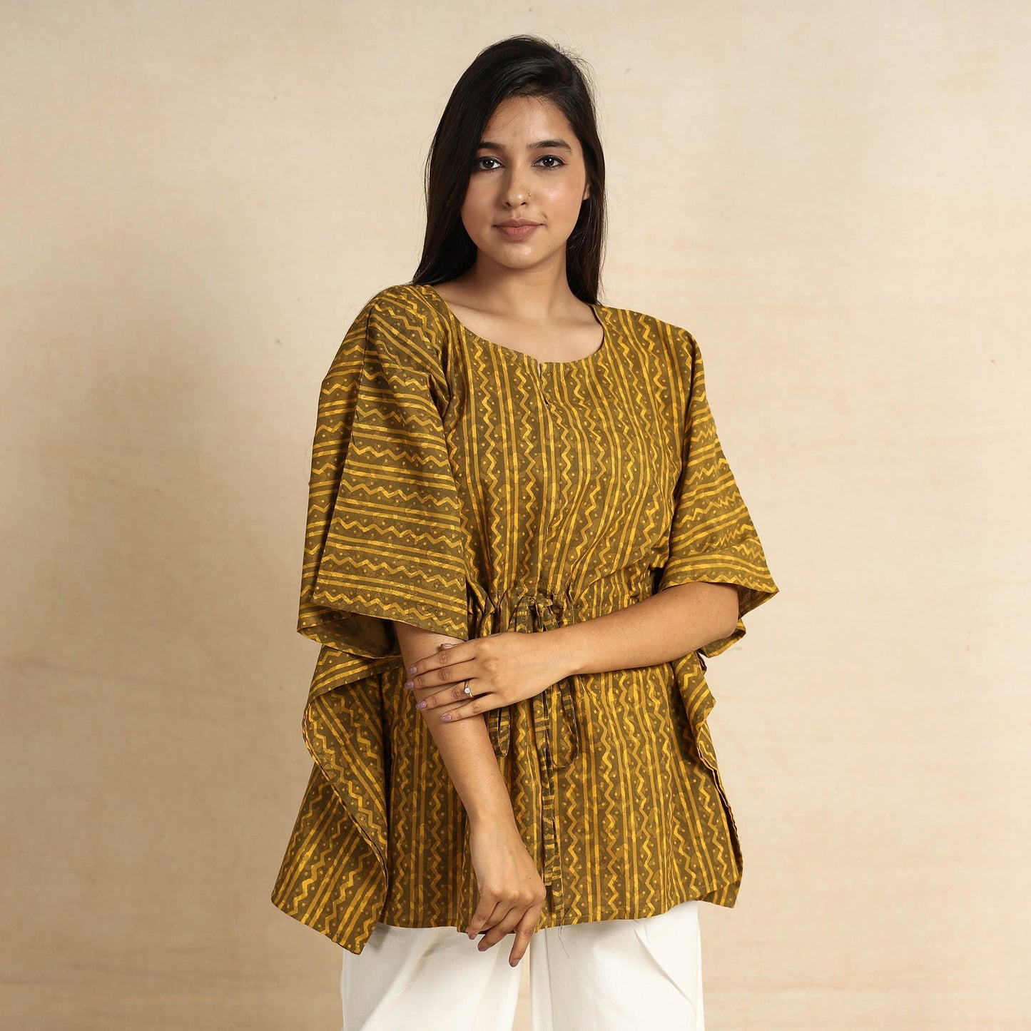 Akola Block Printed Cotton Kaftan & Pyjama Night Suit Set