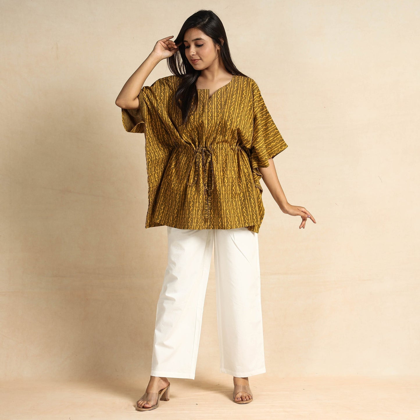 Akola Block Printed Cotton Kaftan & Pyjama Night Suit Set