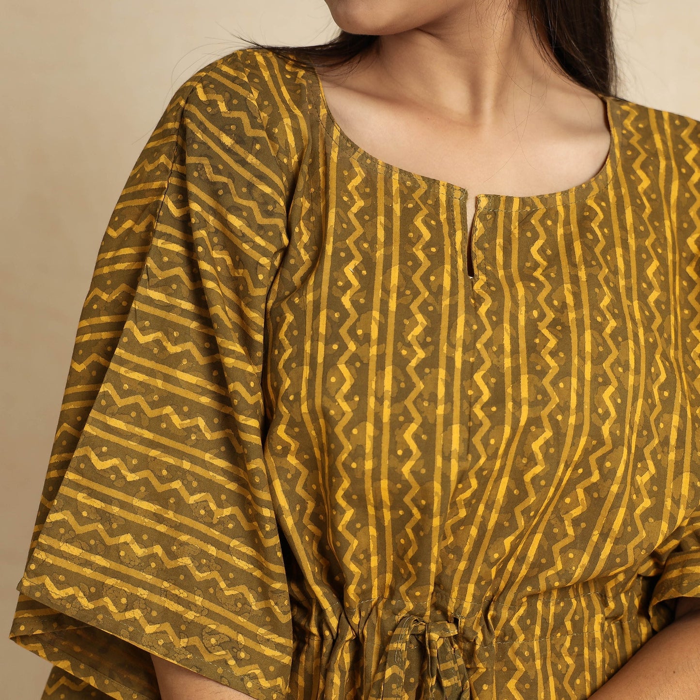 Akola Block Printed Cotton Kaftan & Pyjama Night Suit Set