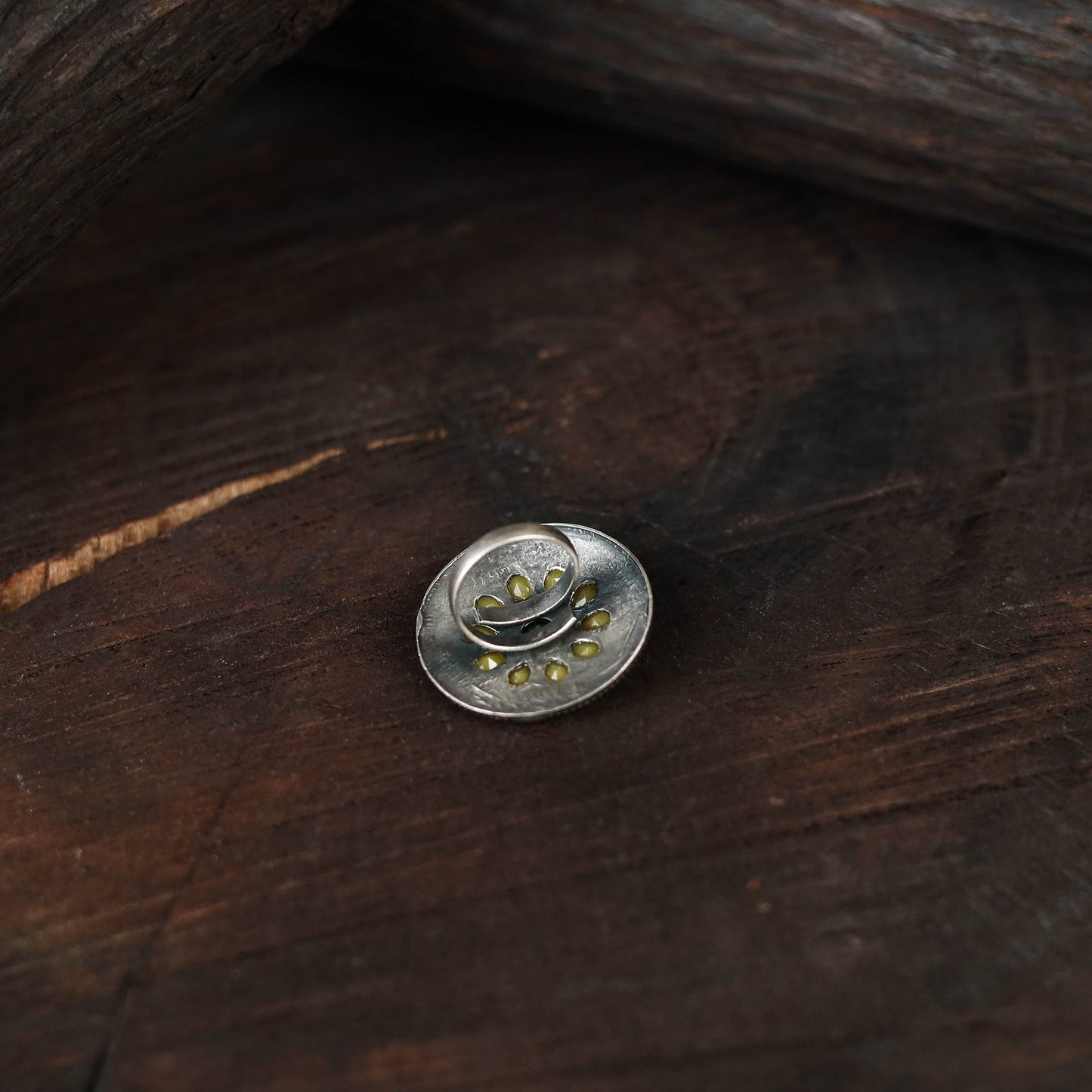 Yellow - antique silver finish oxidised stone work ring 100