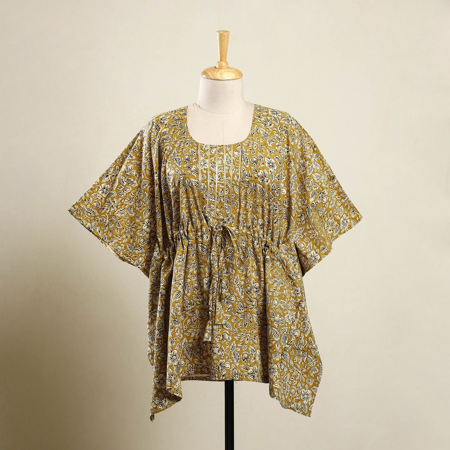 Buy Yellow Bagh Block Print Cotton Kaftan