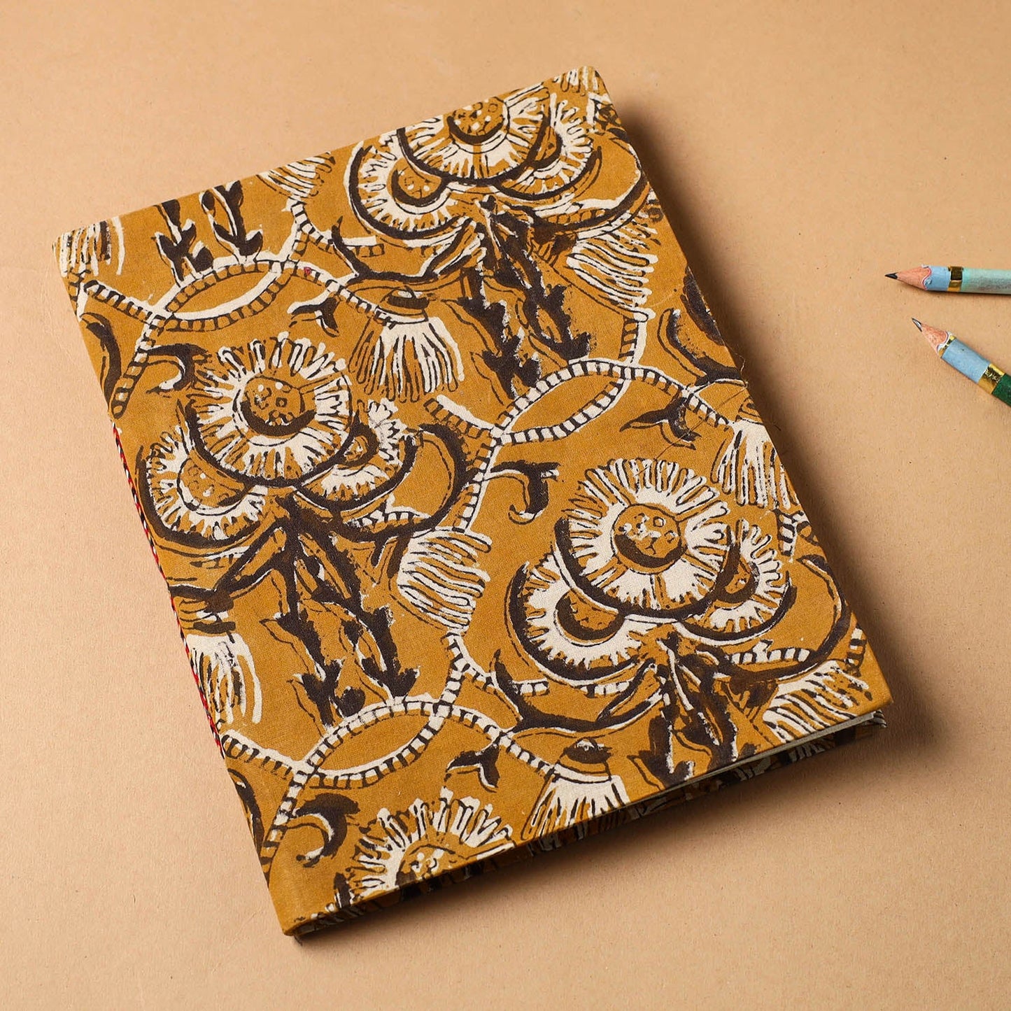 Yellow Bagru Fabric Cover Handmade Paper Notebook