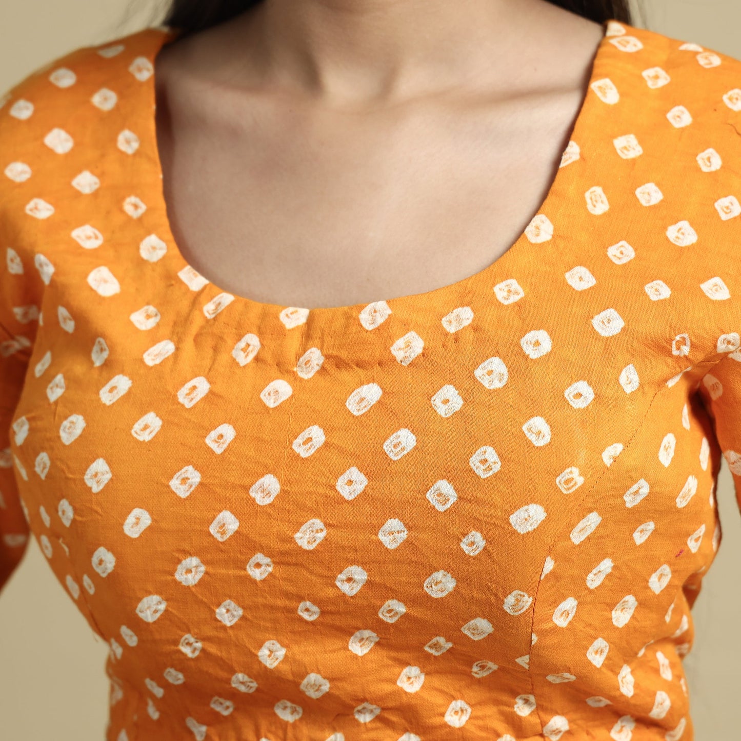 Yellow - bandhani tie-dye cotton stitched blouse