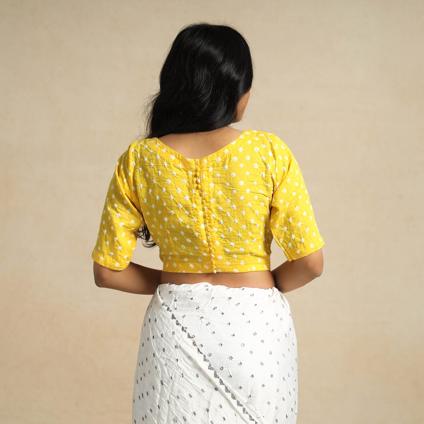 Yellow - bandhani tie dye cotton stitched blouse