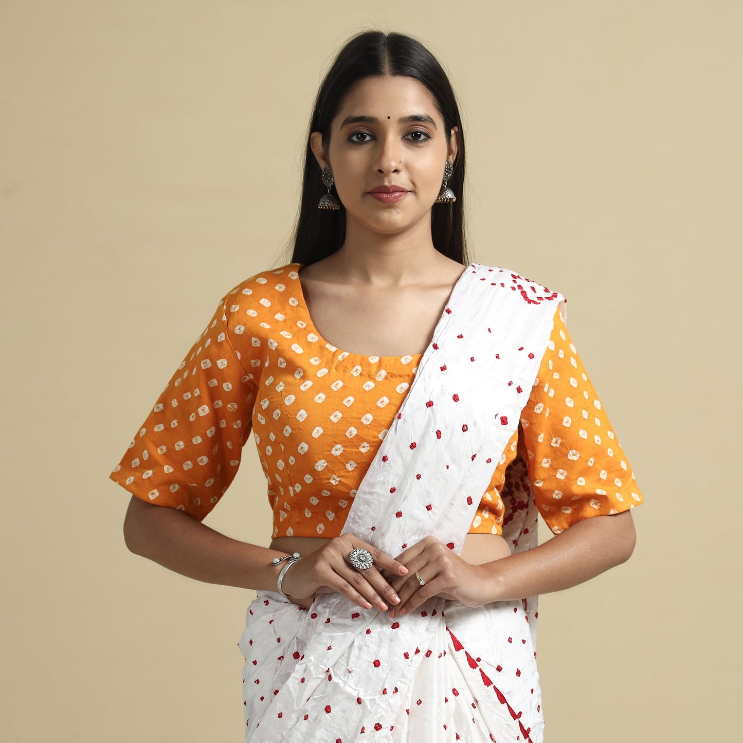 Yellow - bandhani tie-dye cotton stitched blouse