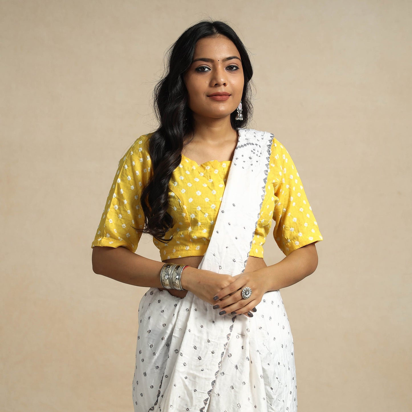 Yellow - bandhani tie dye cotton stitched blouse