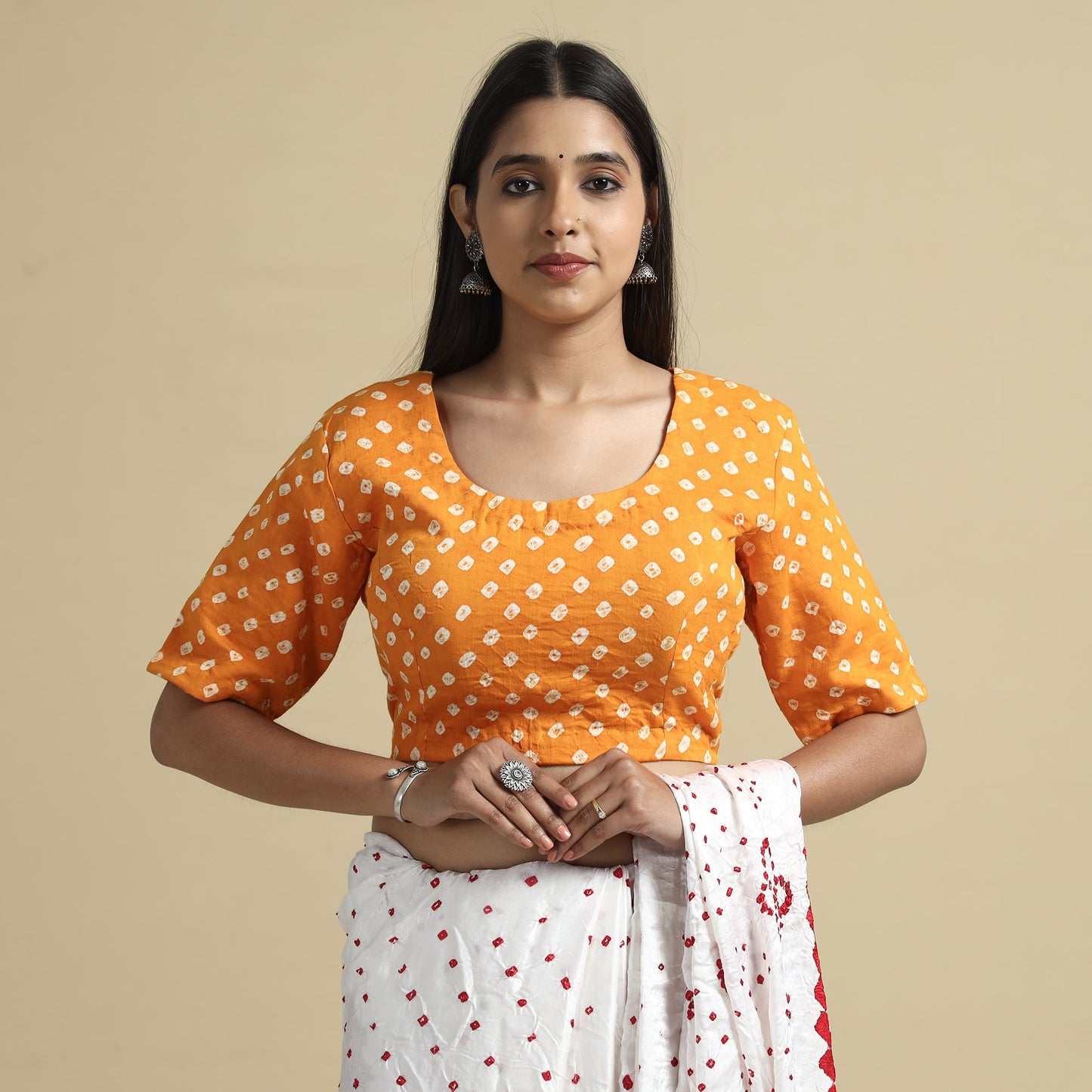 Yellow - bandhani tie-dye cotton stitched blouse