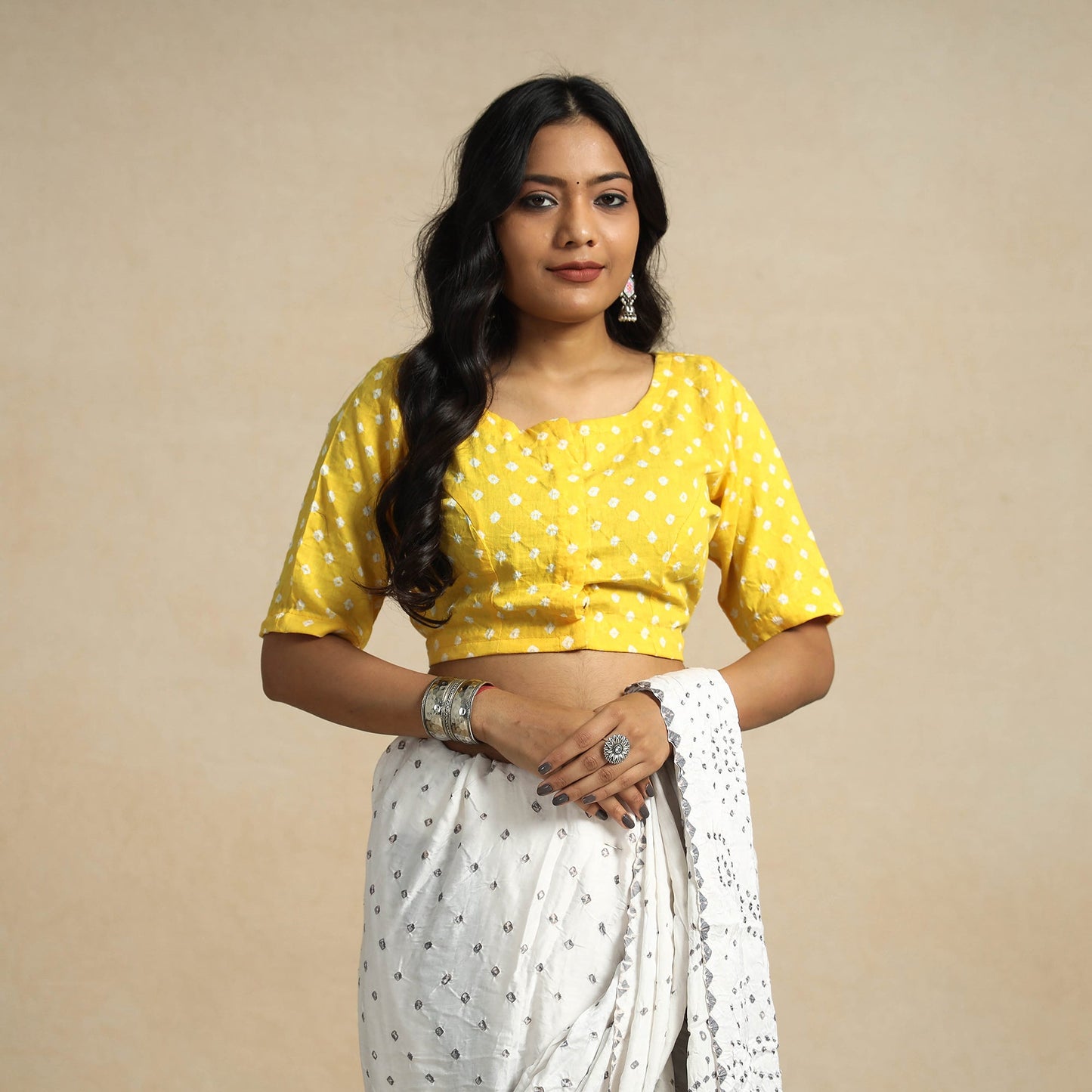 Yellow - bandhani tie dye cotton stitched blouse