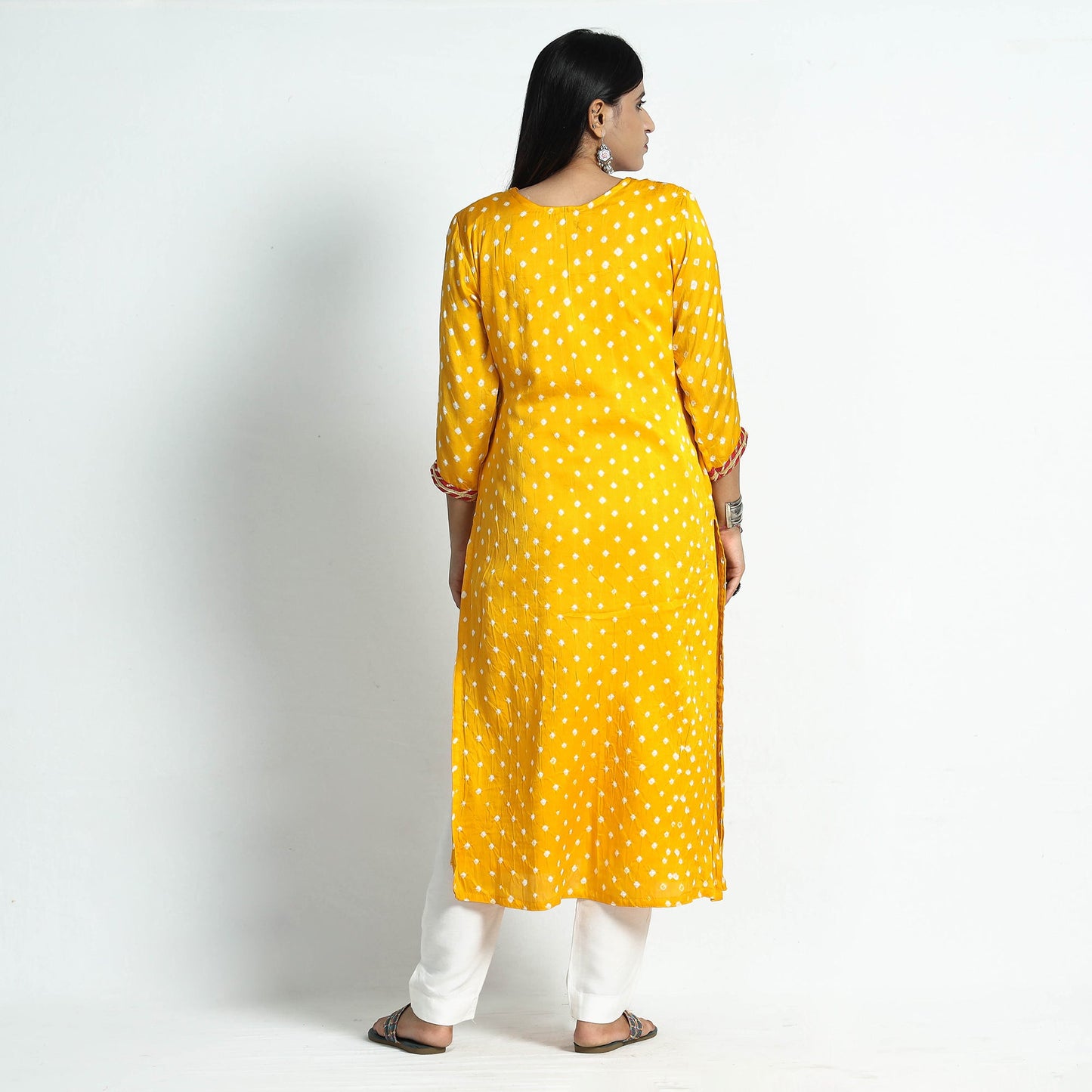 Yellow - bandhani tie-dye modal silk straight kurta