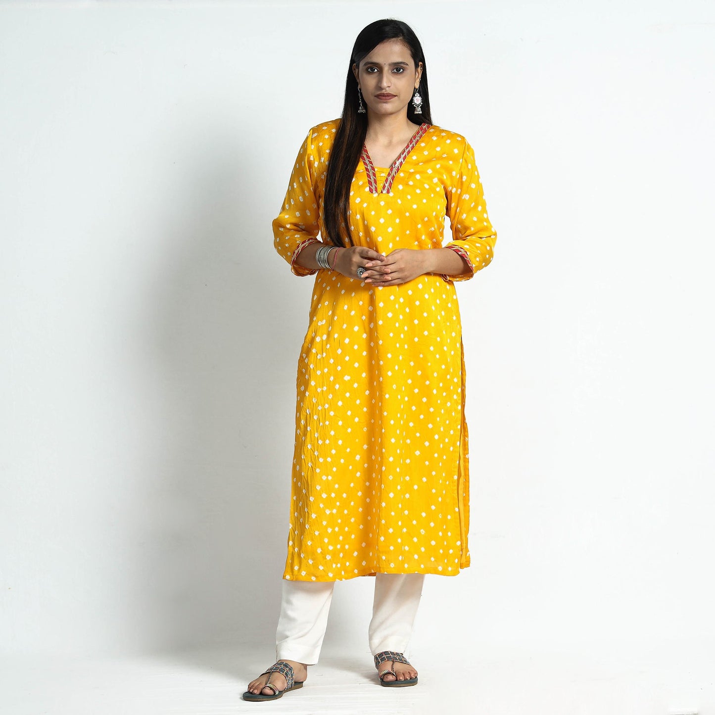 Yellow - bandhani tie-dye modal silk straight kurta