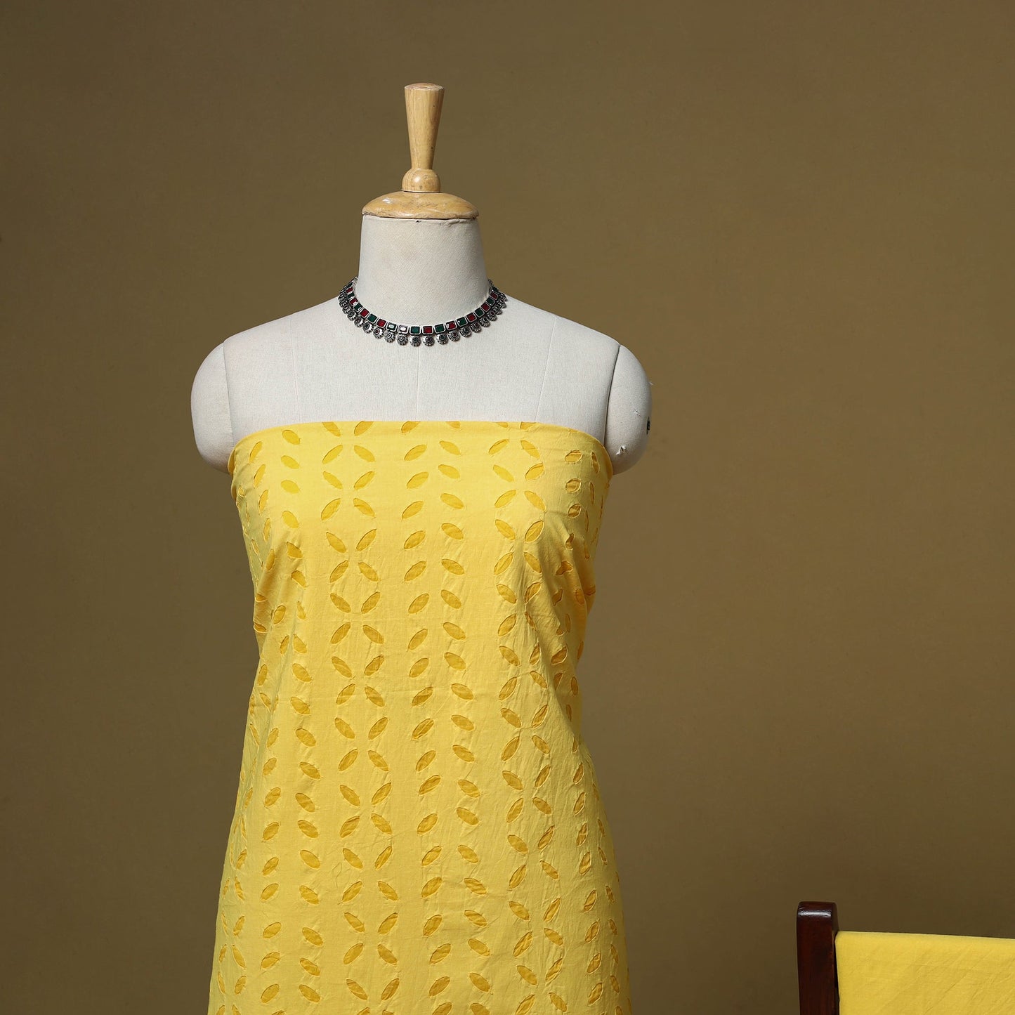 Barmer applique cut work cotton 3pc unstitched dress