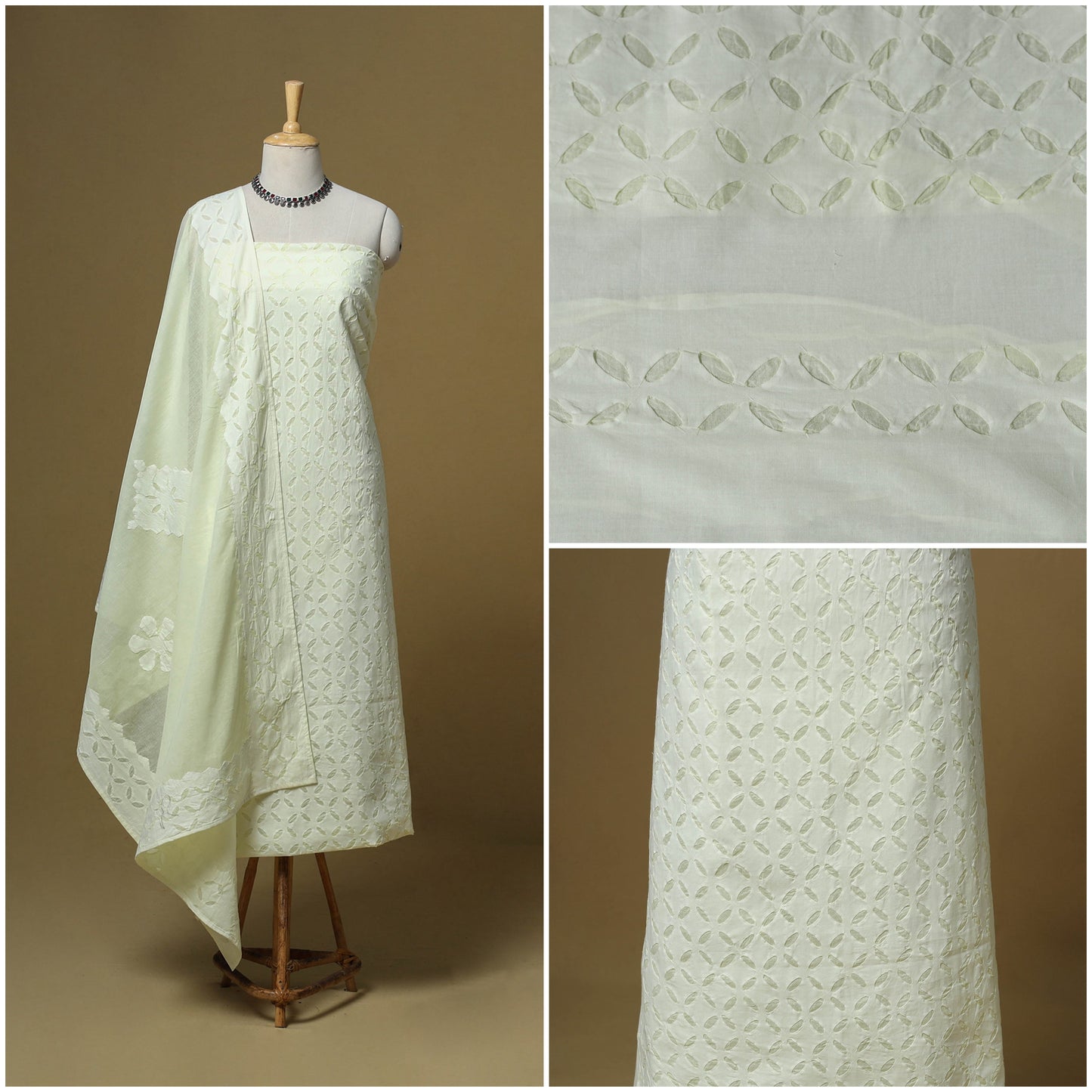 Barmer applique cut work cotton 3pc unstitched dress