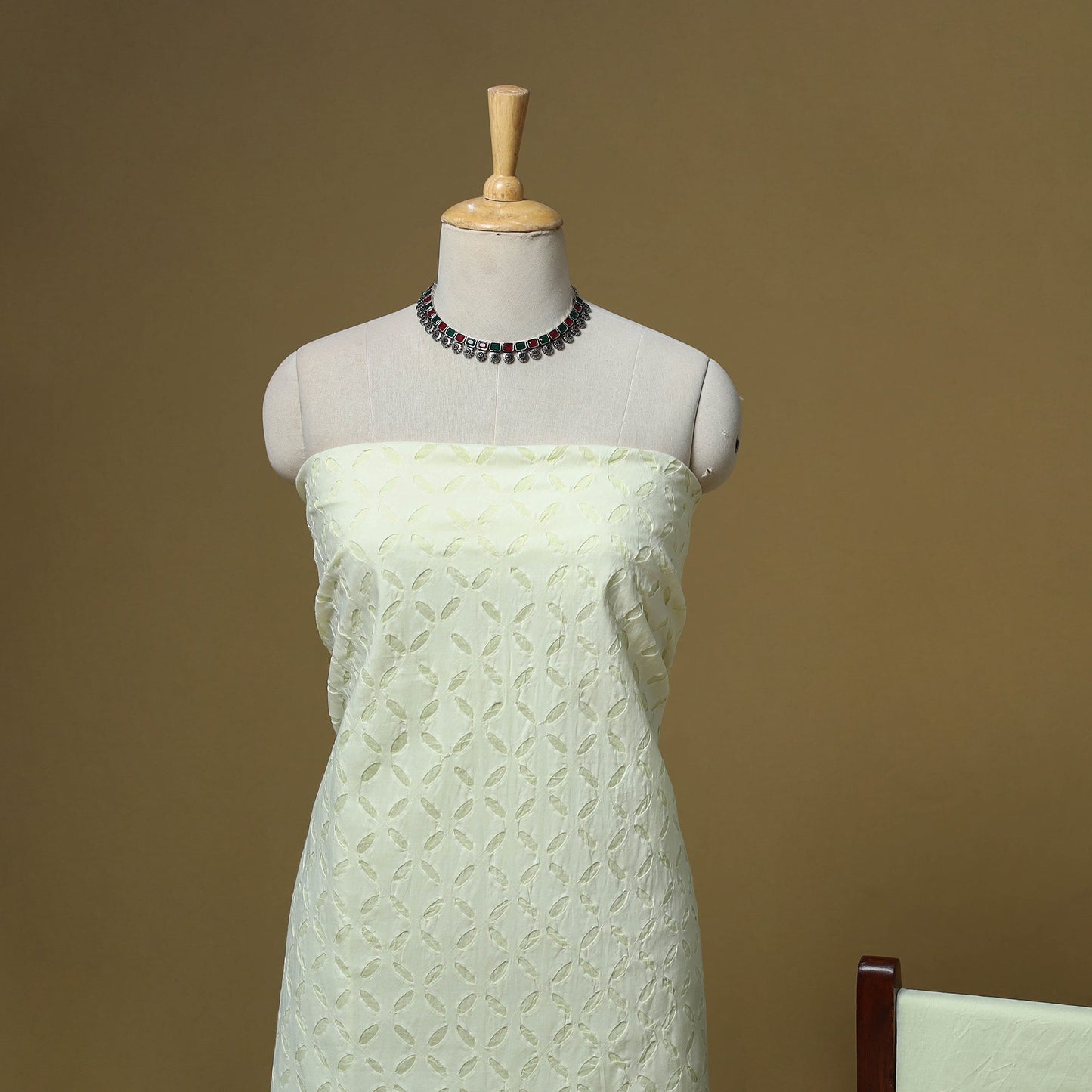 Barmer applique cut work cotton 3pc unstitched dress