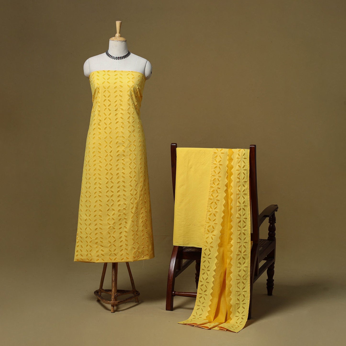 Barmer applique cut work cotton 3pc unstitched dress