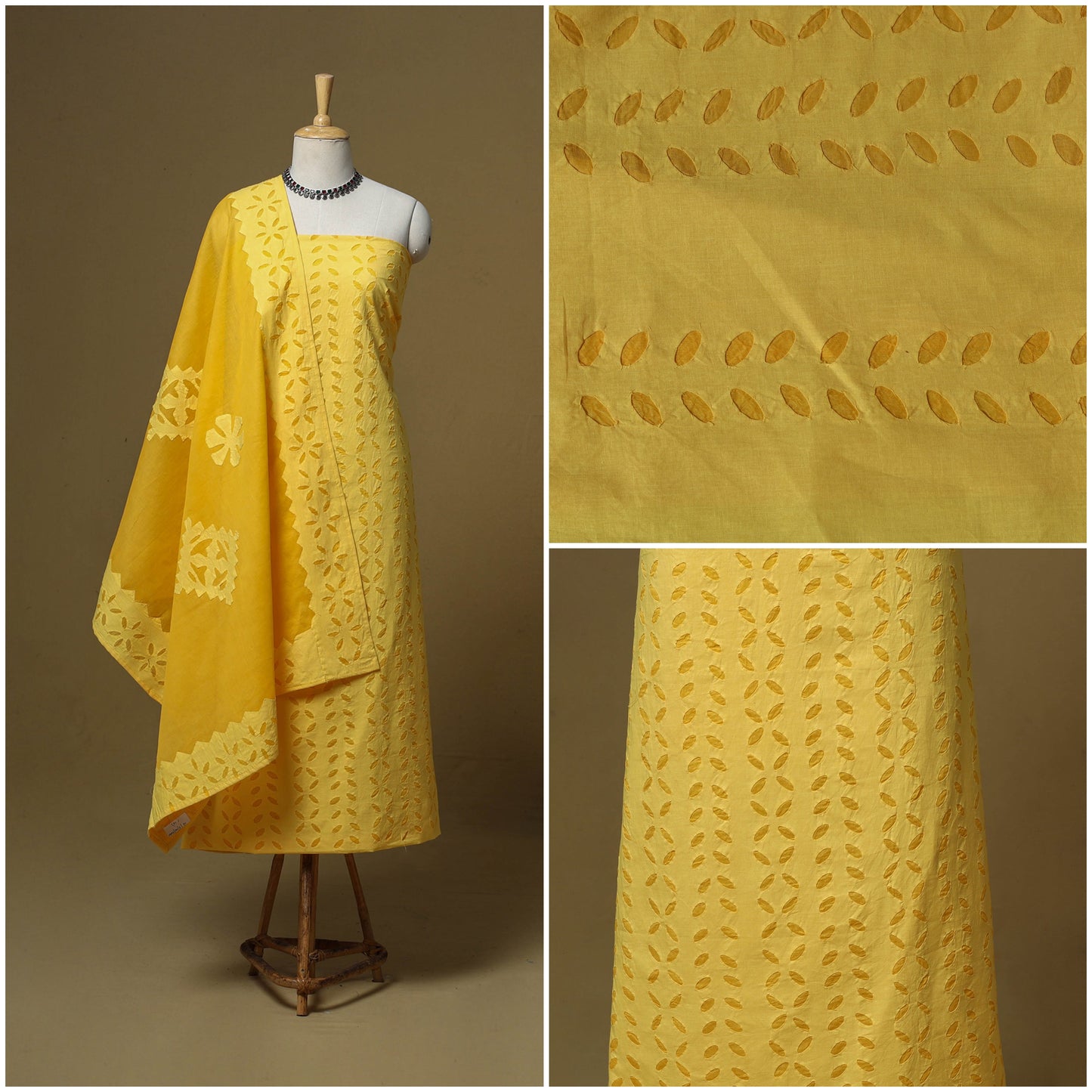 Barmer applique cut work cotton 3pc unstitched dress